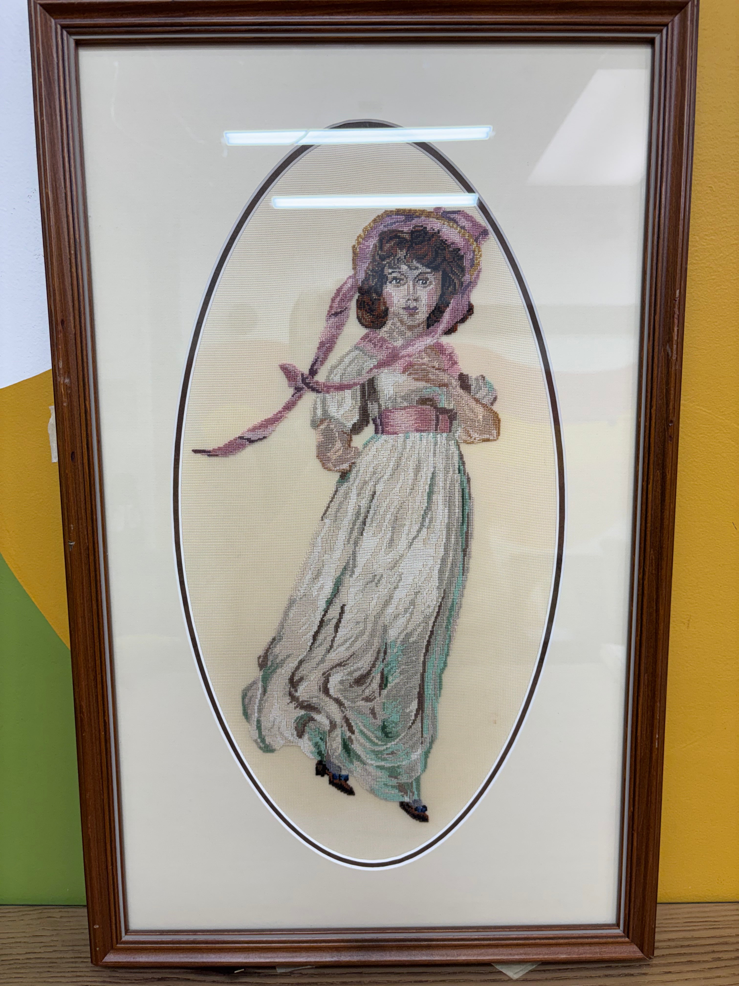 Framed Needlepoint Pink Girl
