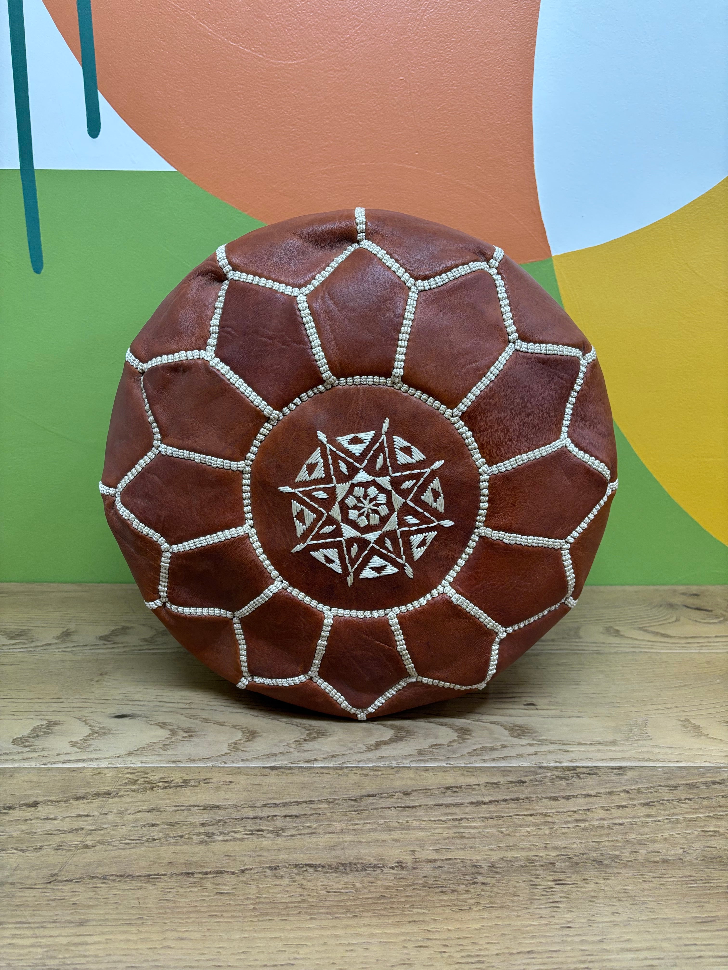 Small Brown Pleather Pouf
