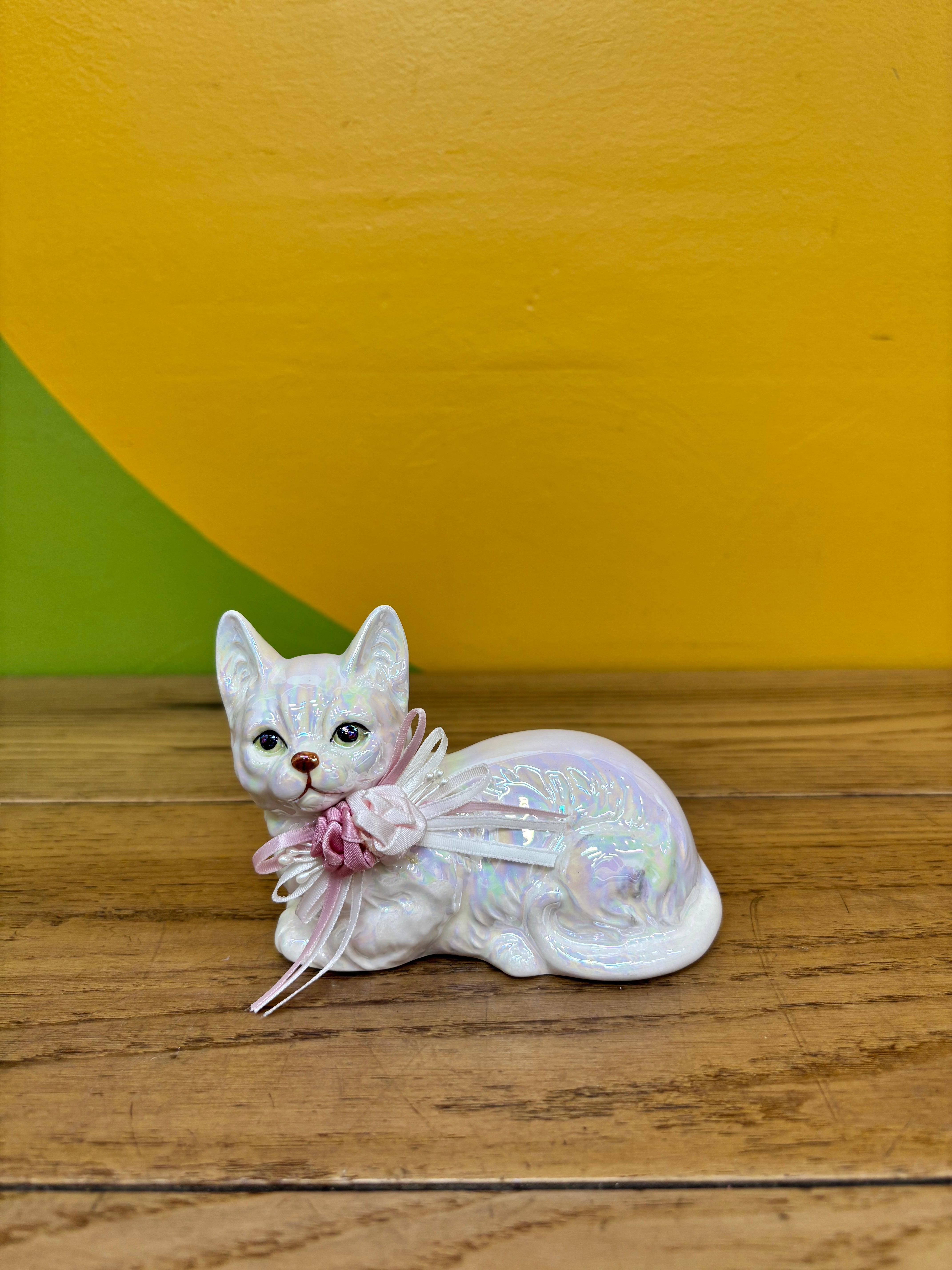 Iridescent Porcelain Cat Figurines (2)