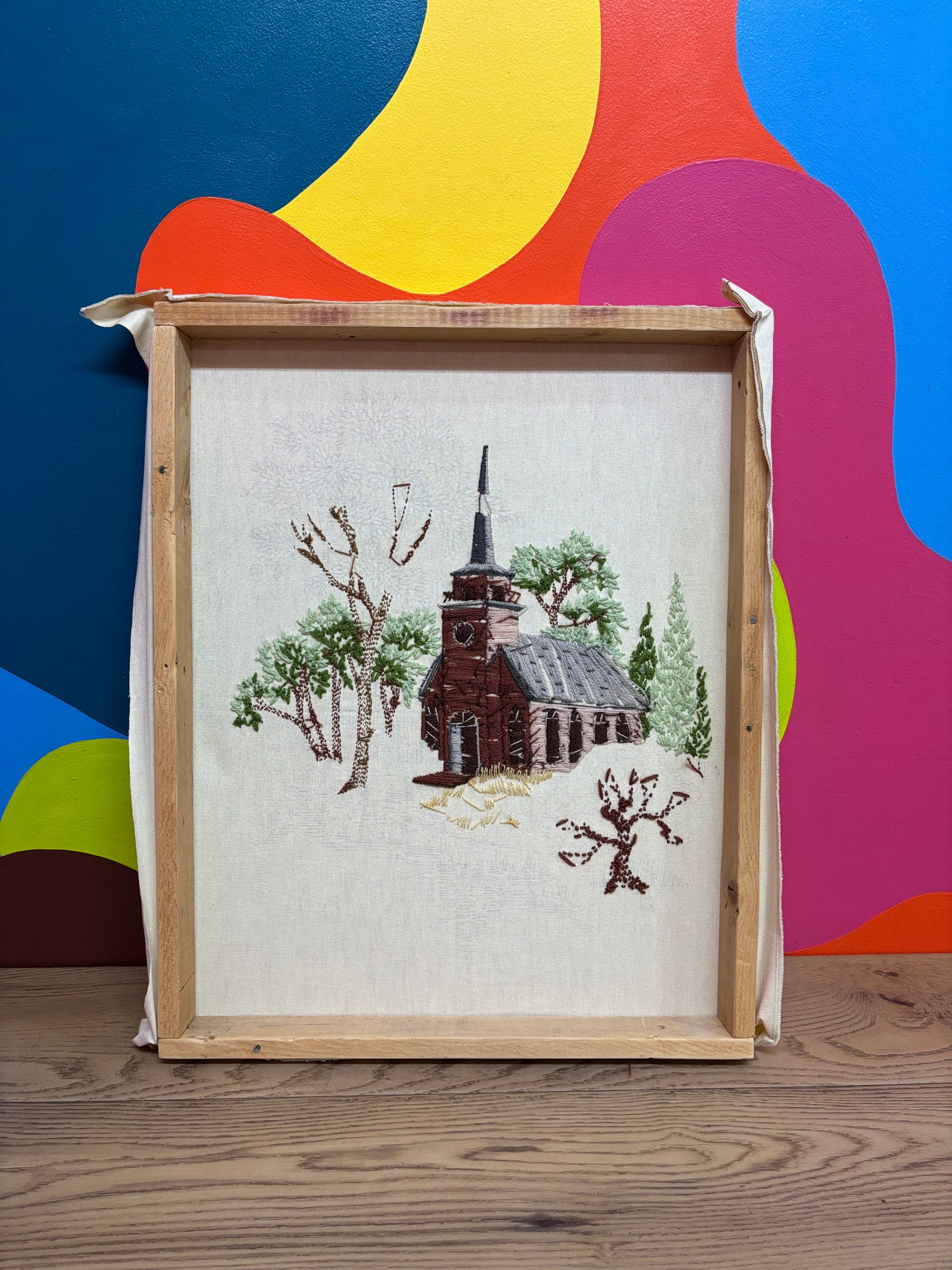Little Church by the Lake Unfinished Embroidery