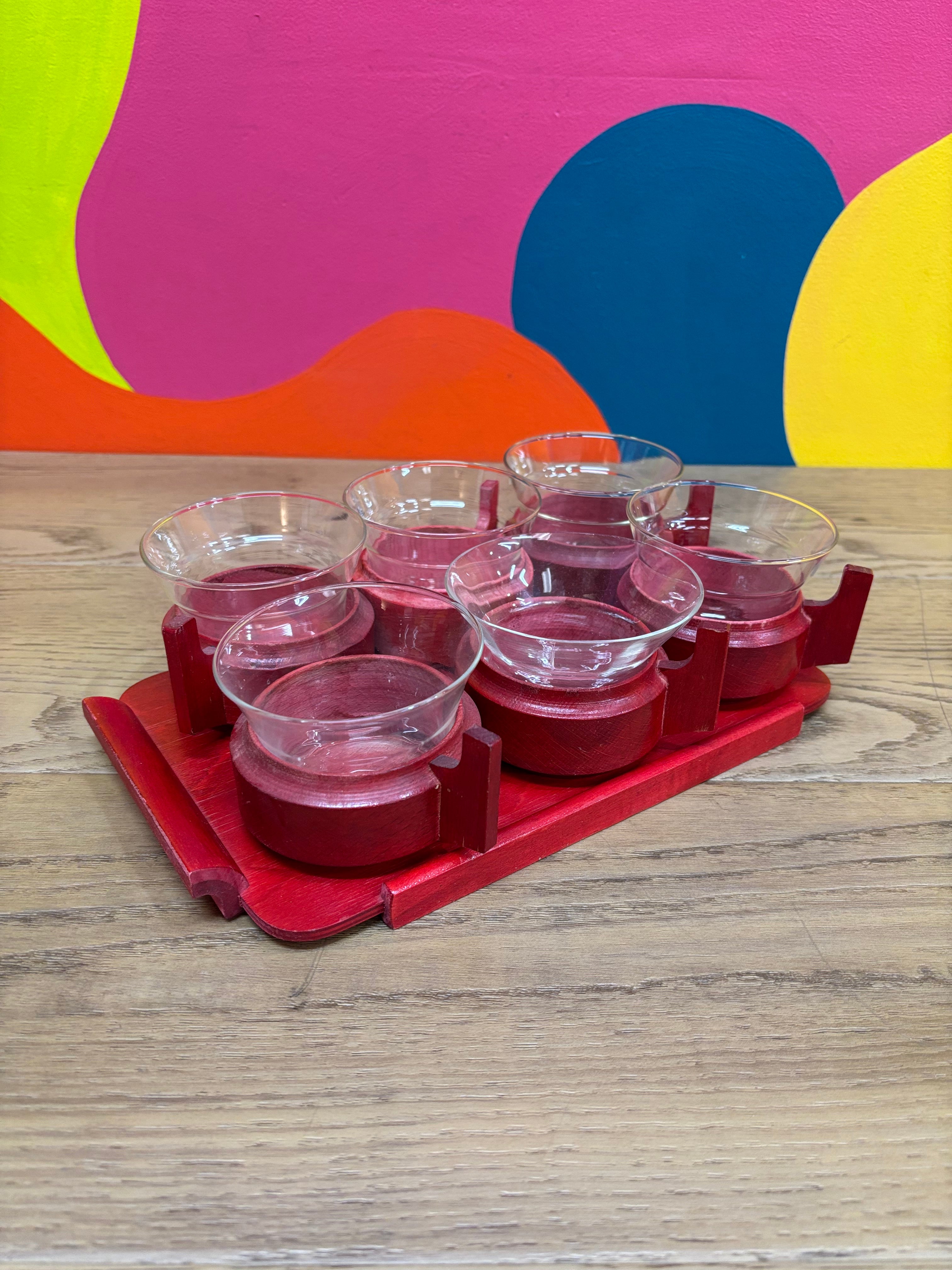 Red Wooden Set of 6 Glasses