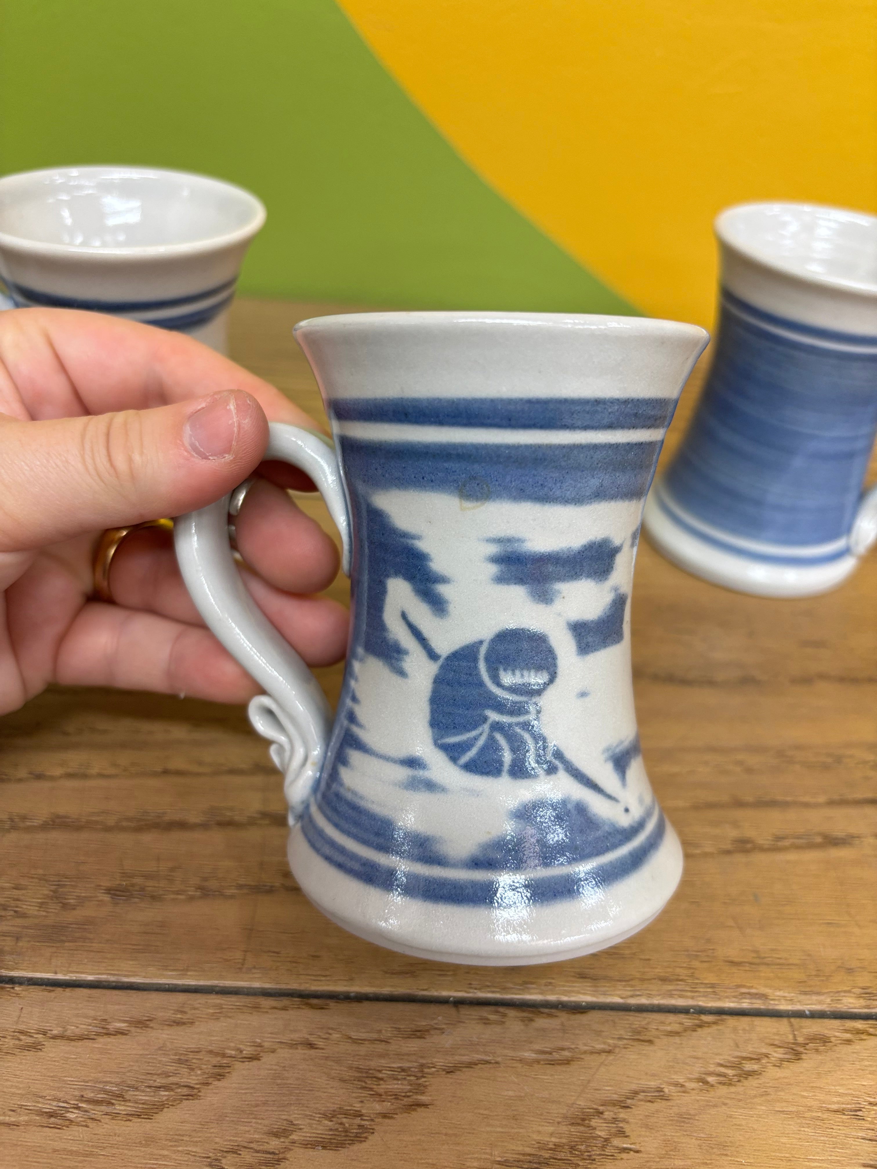 (4) Blue & White Mugs