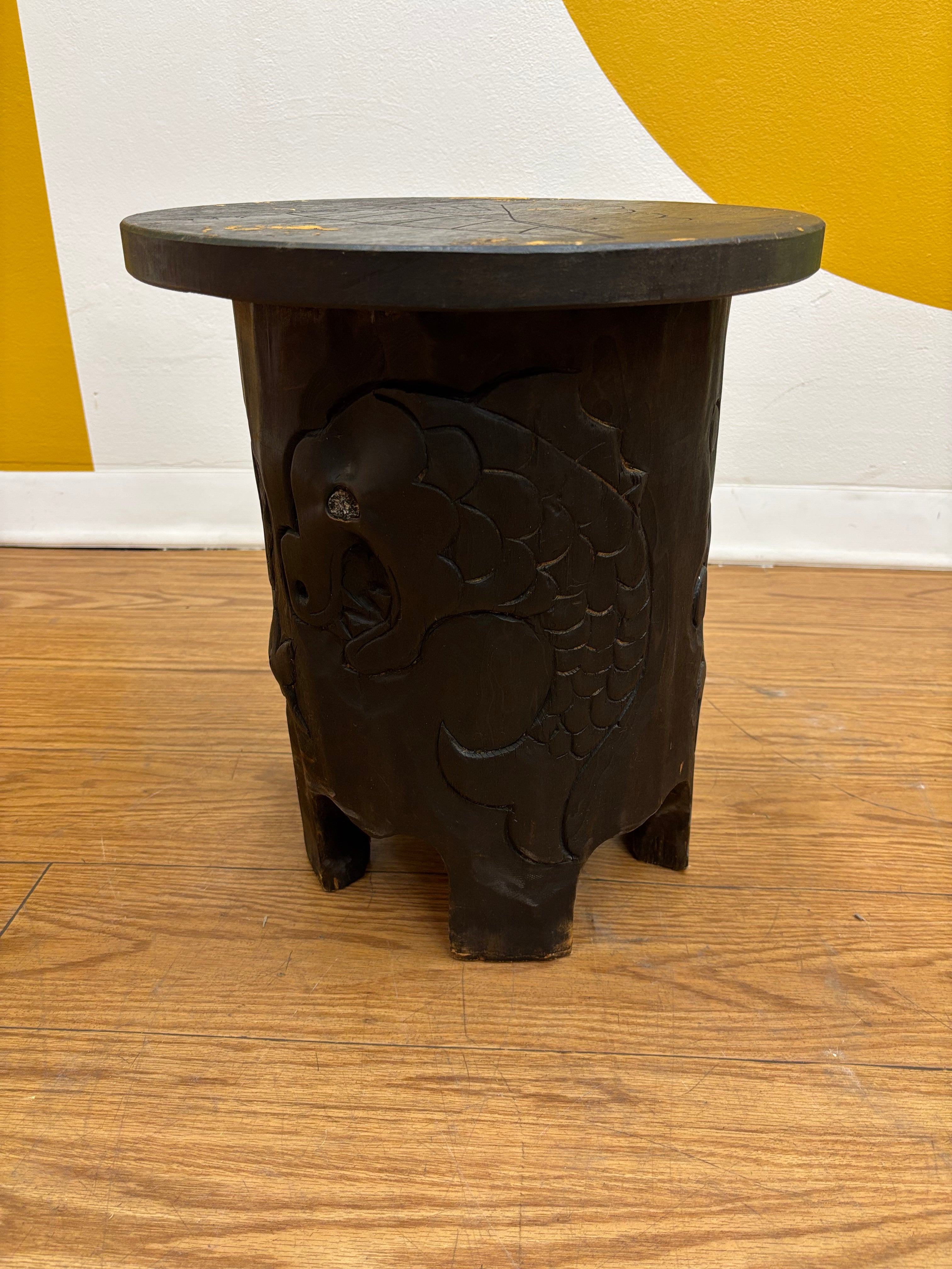 Carved Wood End Table
