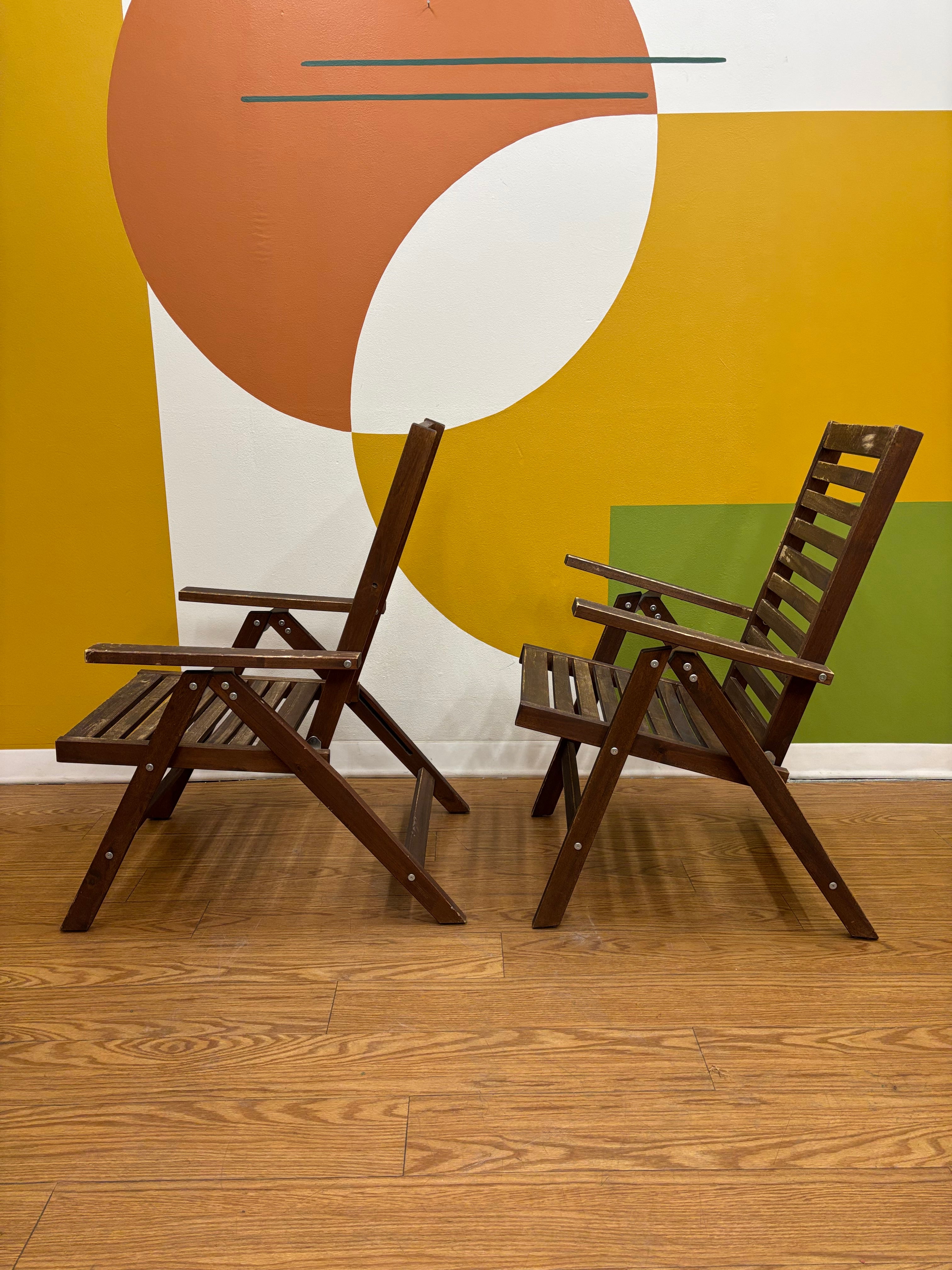 (2) Wood Folding Reclining Chairs