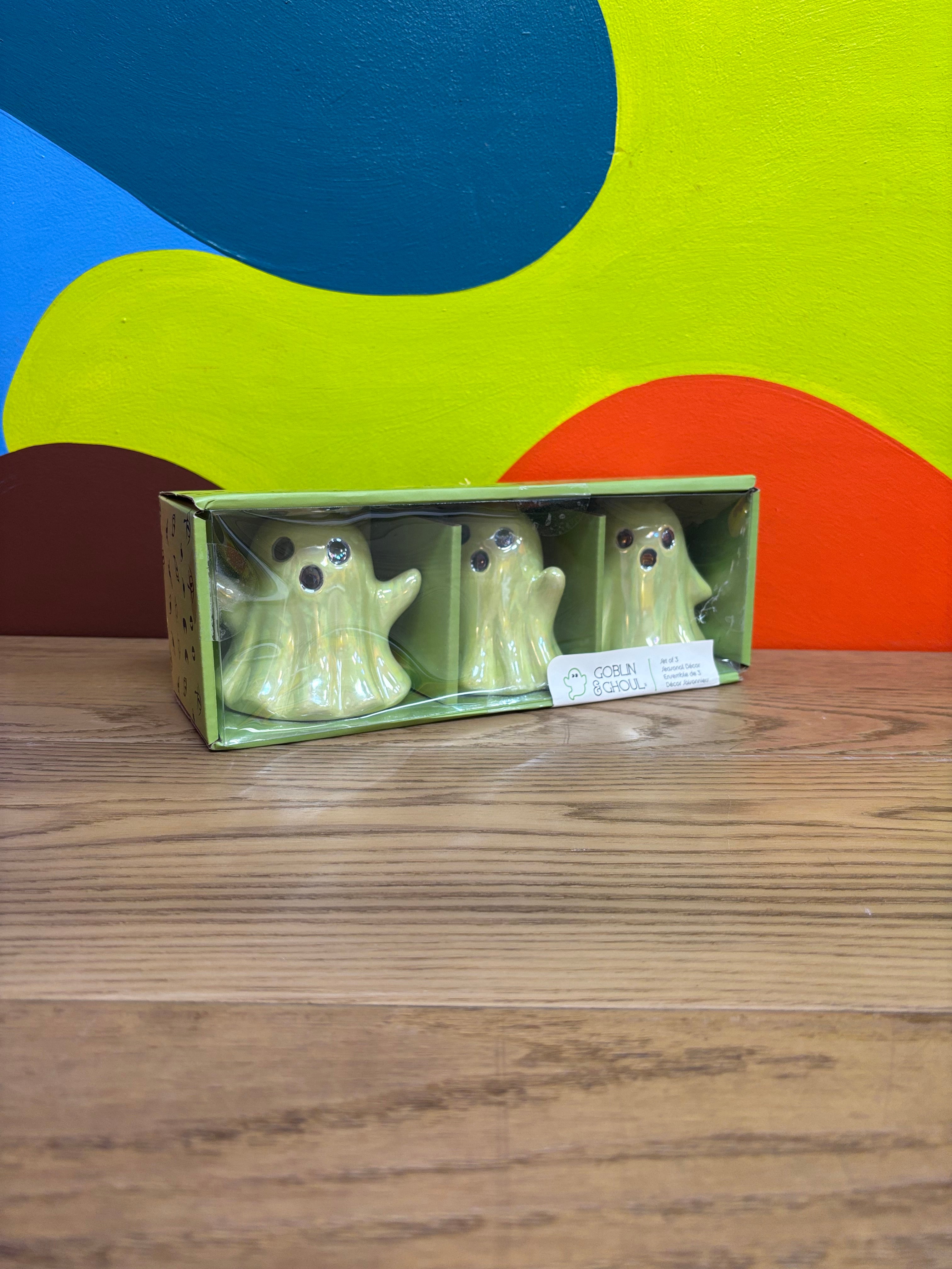 (3) Iridescent Green Ghost Decor