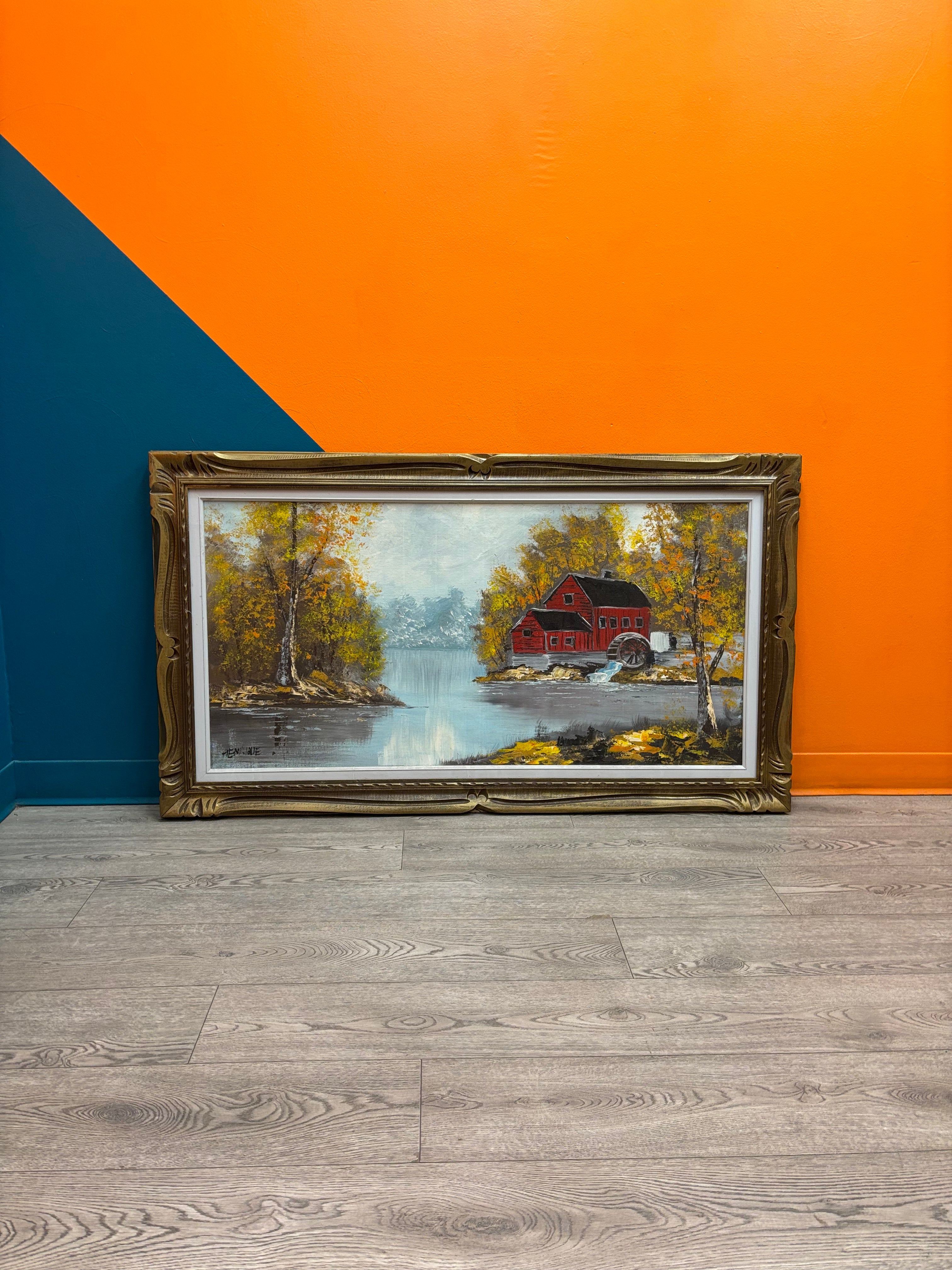 Large Gold Framed Farm Painting