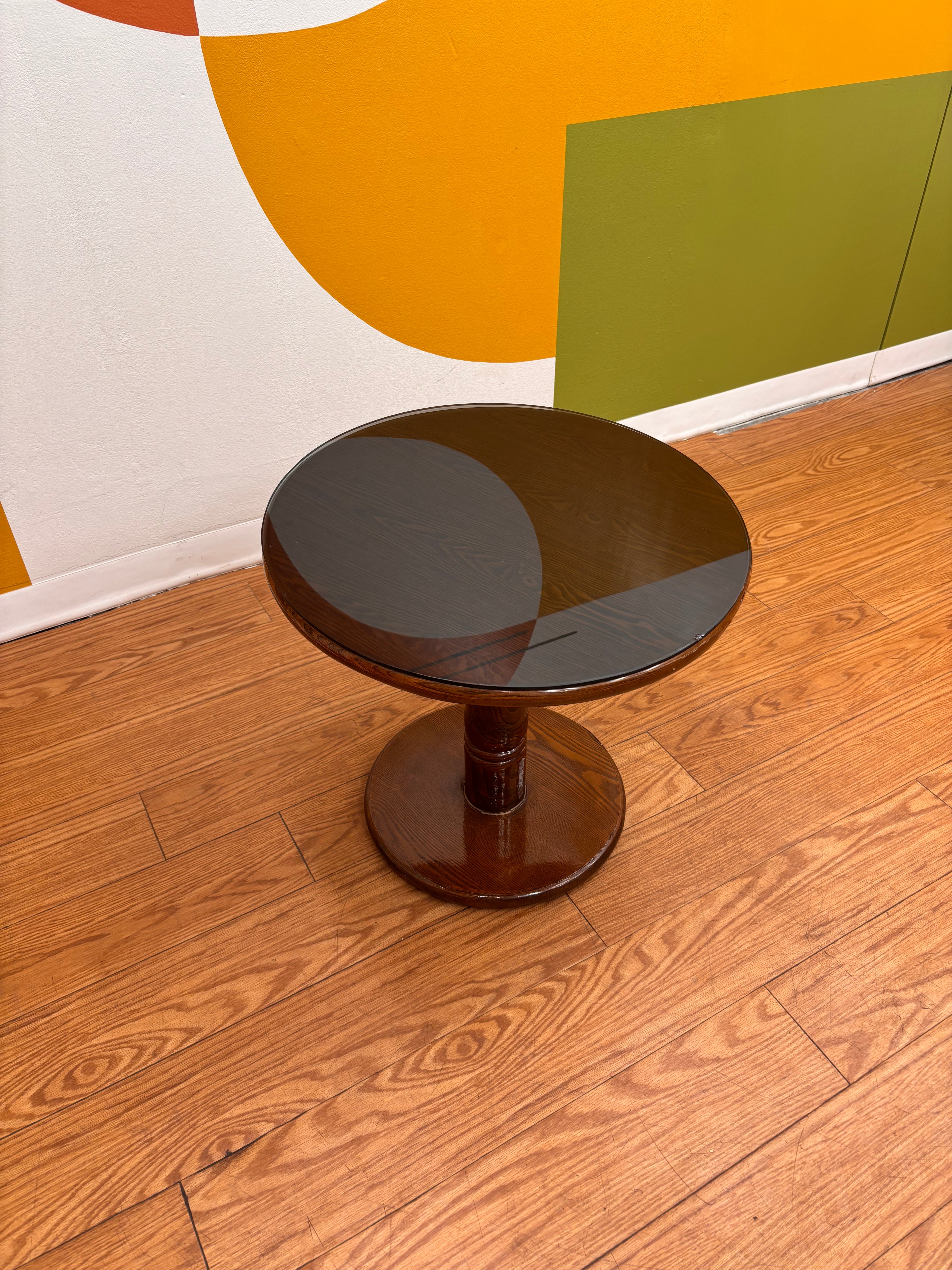 Round Glass Top Wood Table