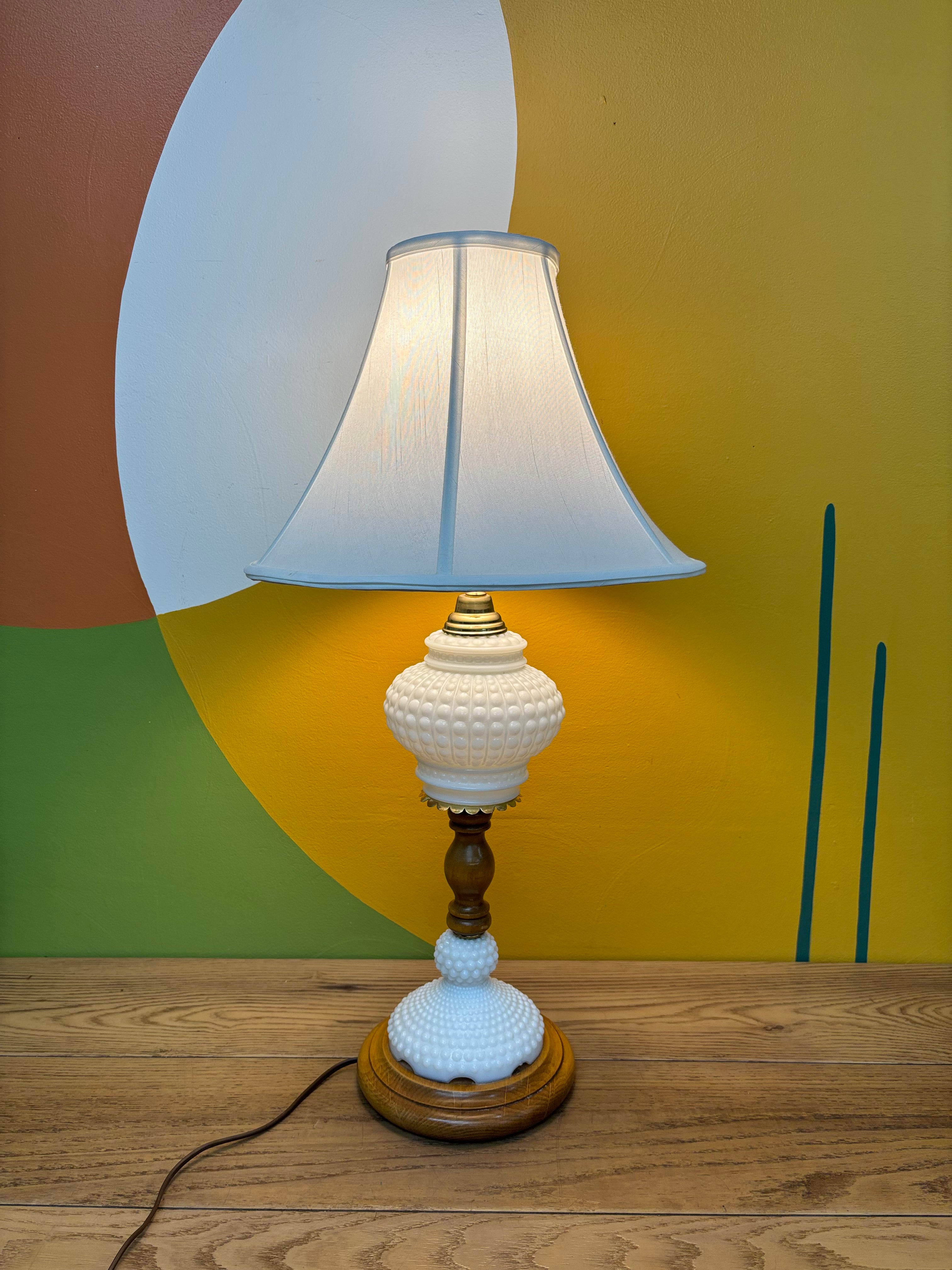Hobnail Milk Glass Table Lamp