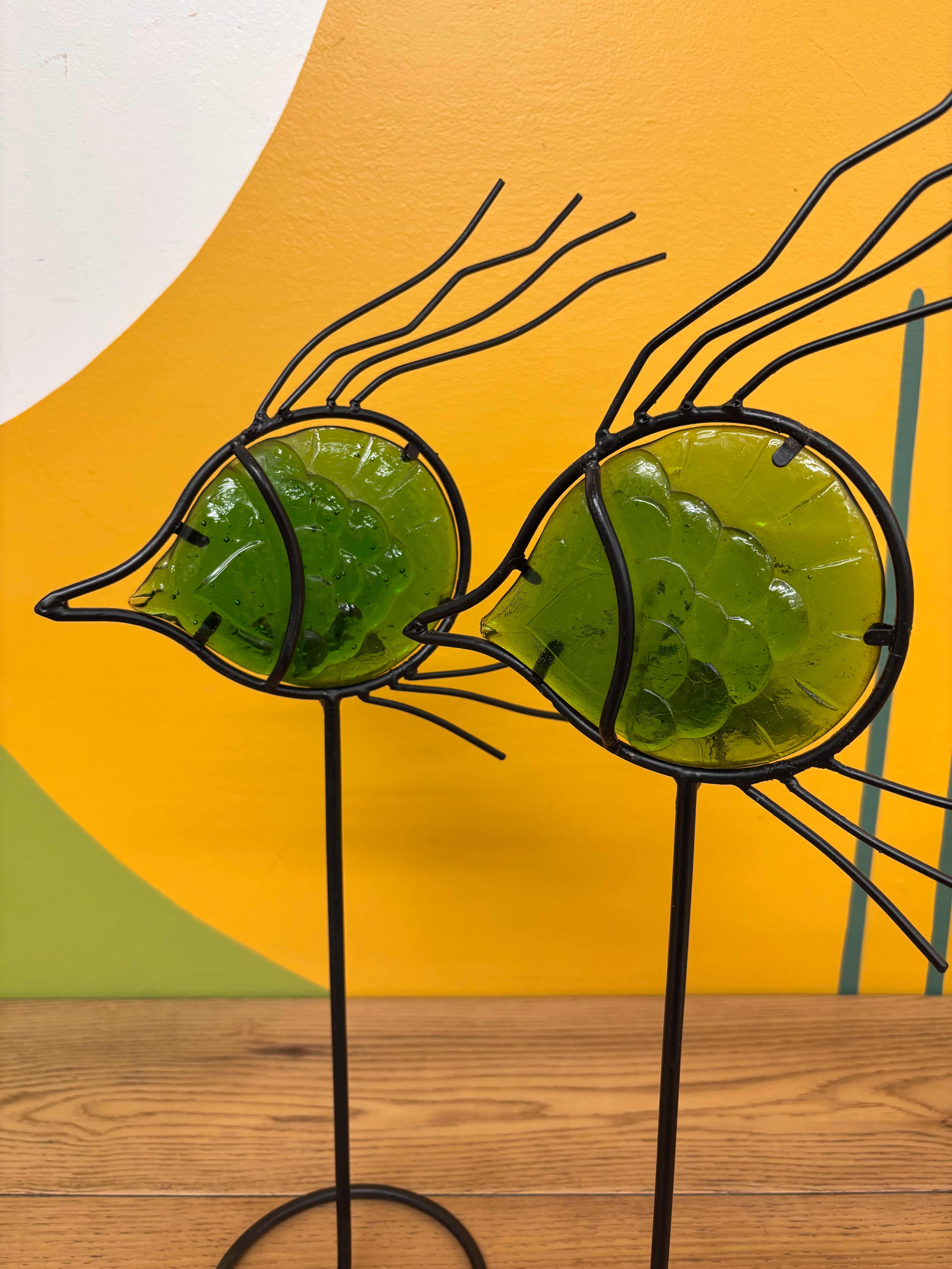 Green Glass Fish Candle Holders (2)