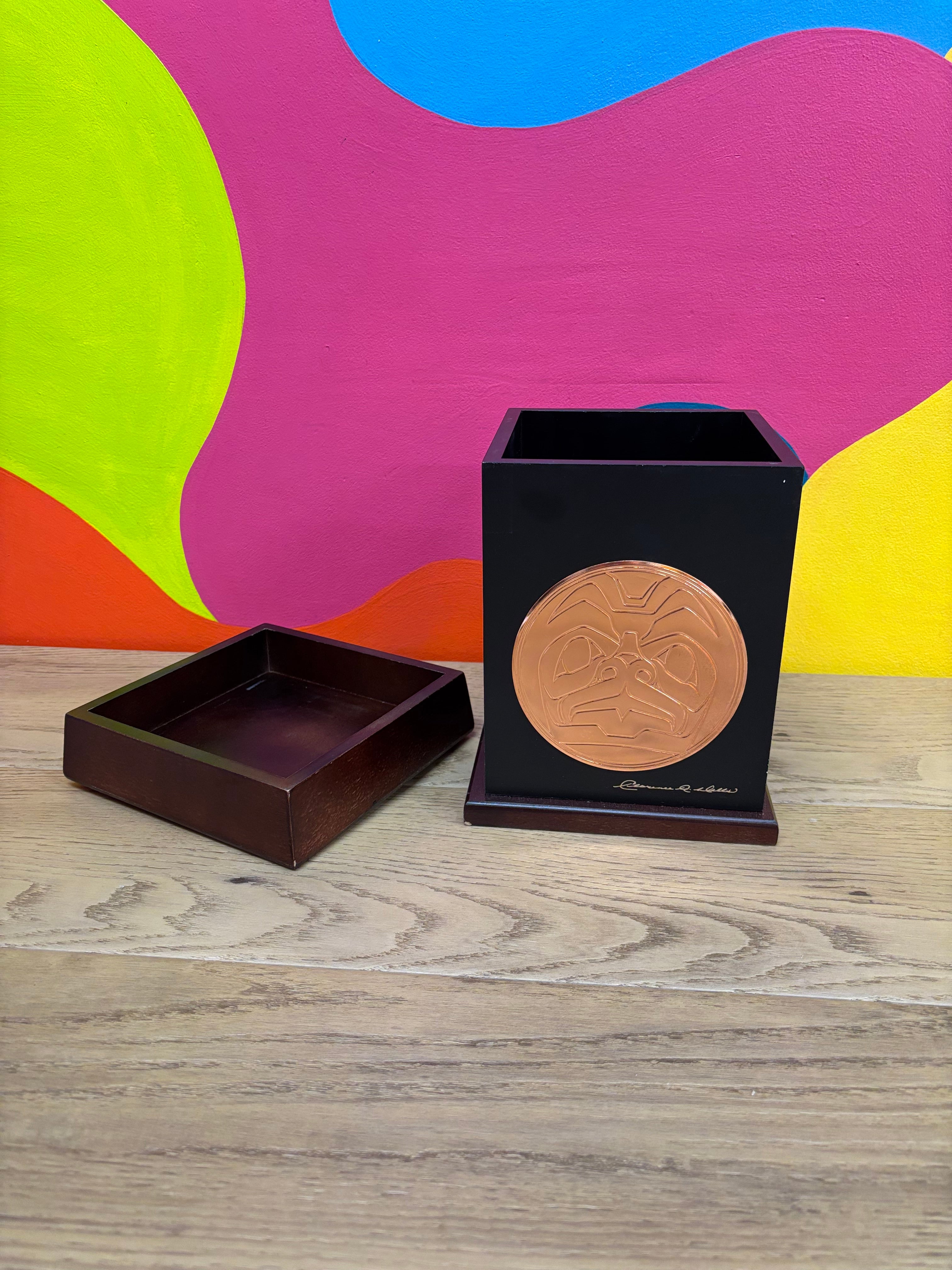 Wood Copper Medallion Storage Box by Clarence A Wells