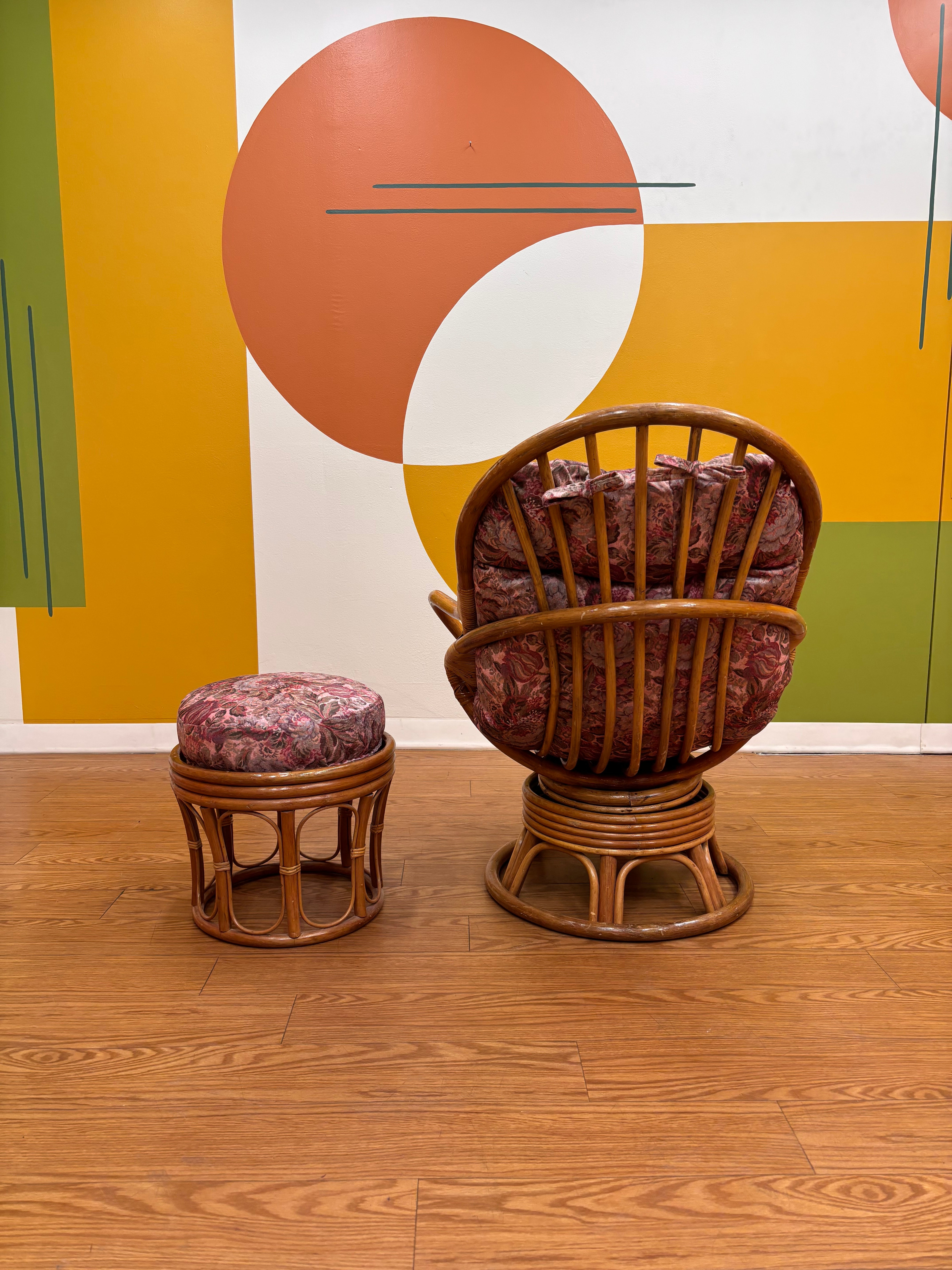 Rattan Swivel Rocking Chair and Ottoman