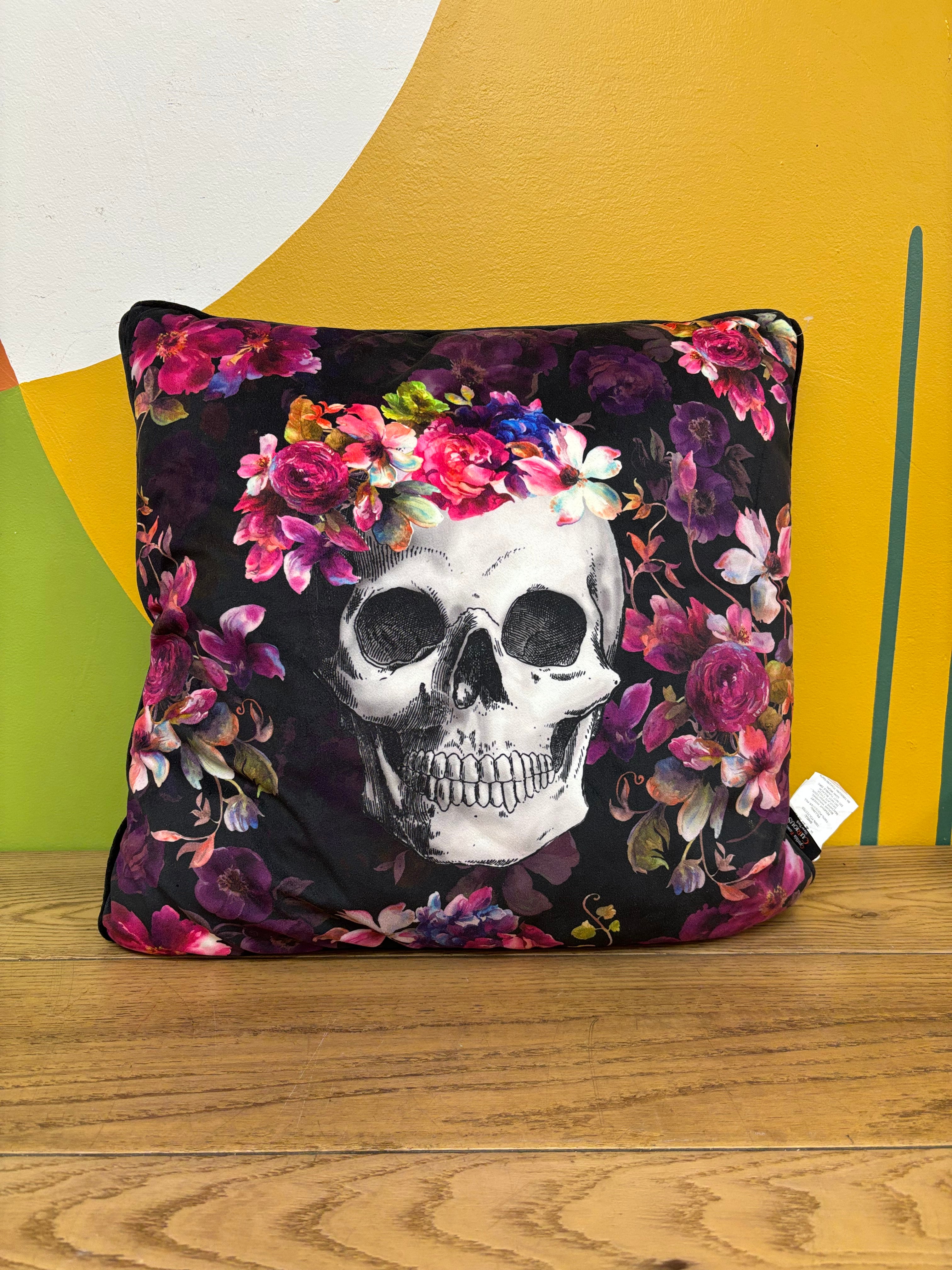 Floral Skull Pillow