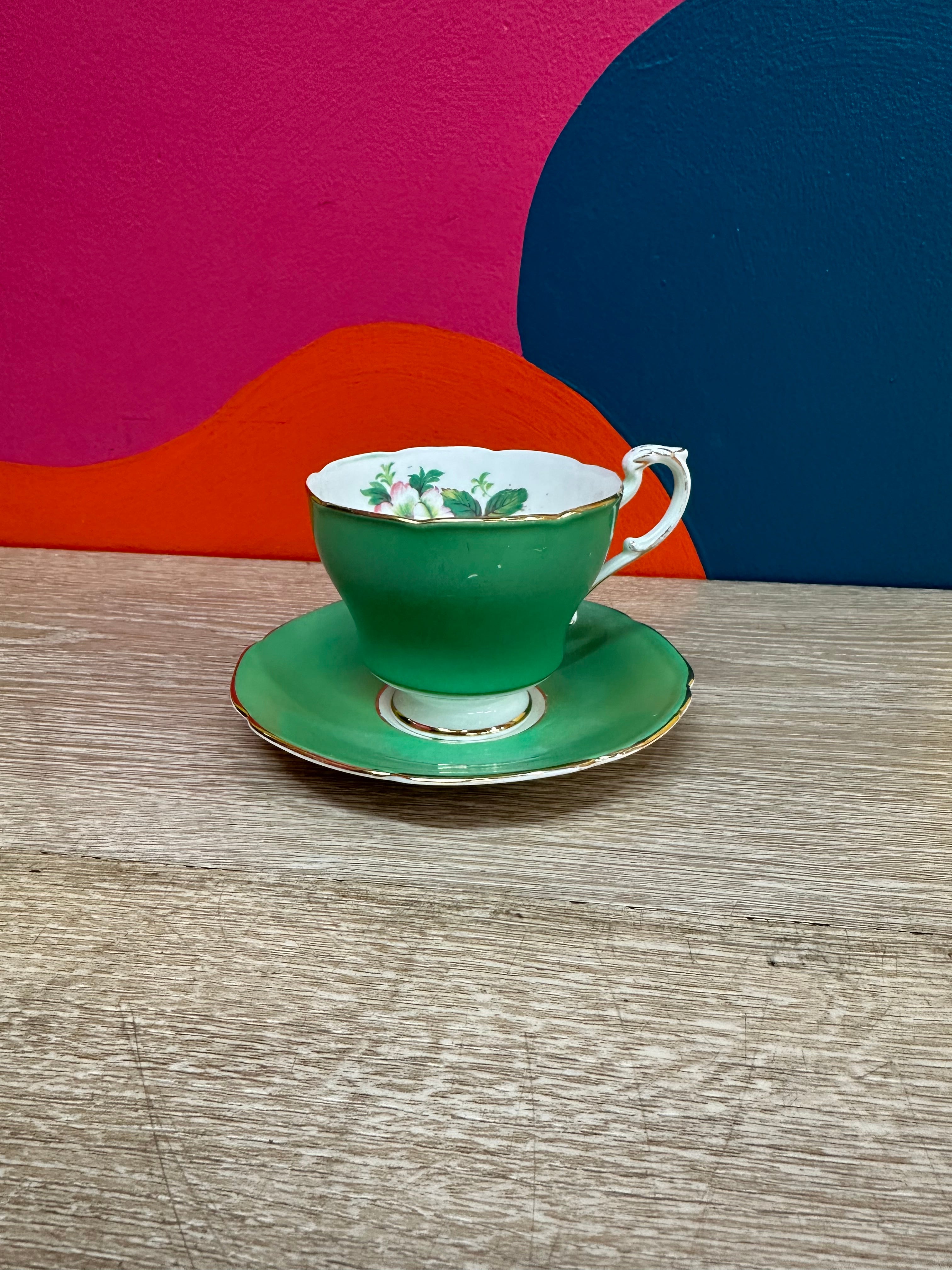 Green Paragon Fine Bone China Tea Cup with Matching Saucer