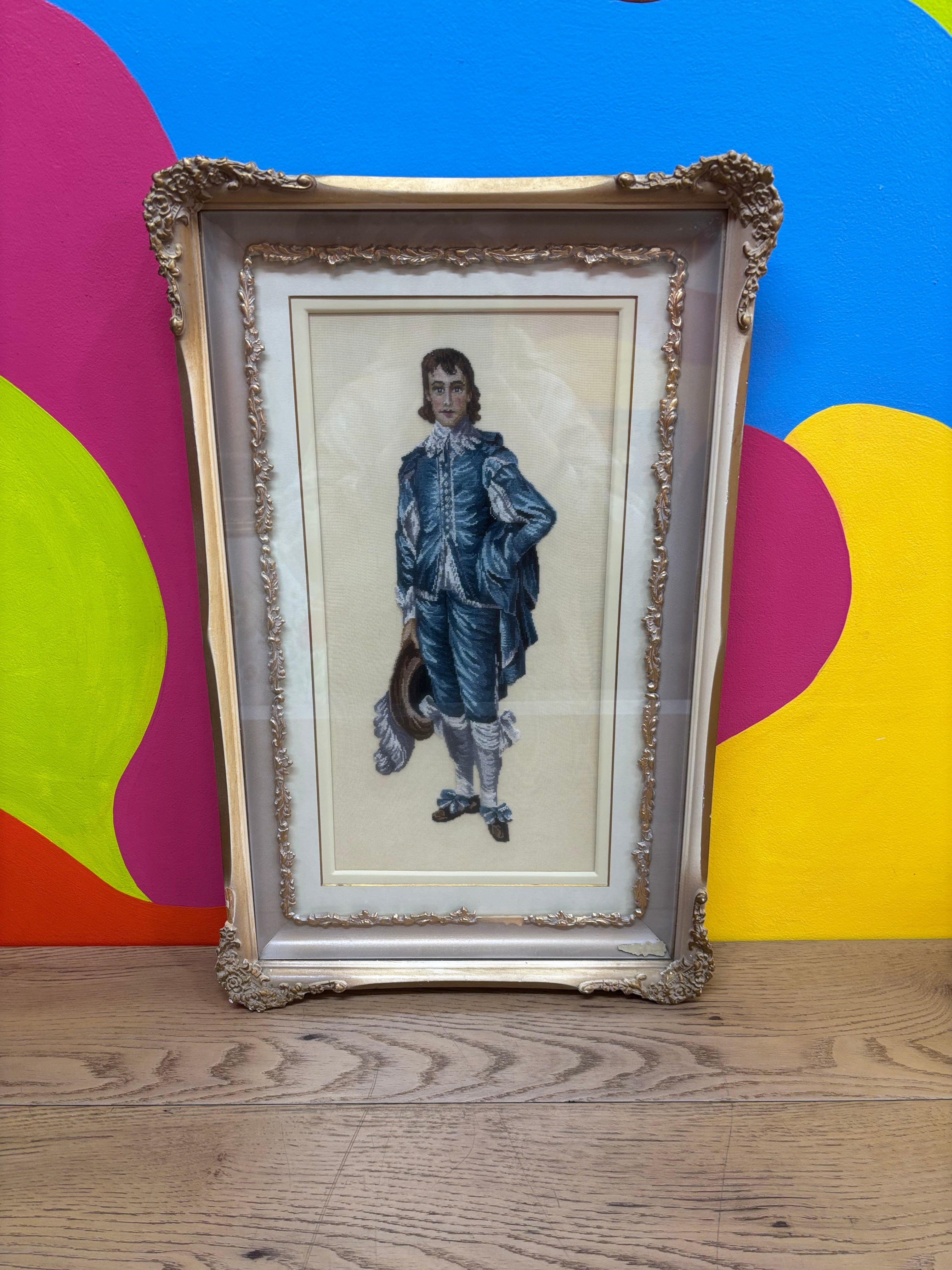 Framed Blue Boy Cross Stitch
