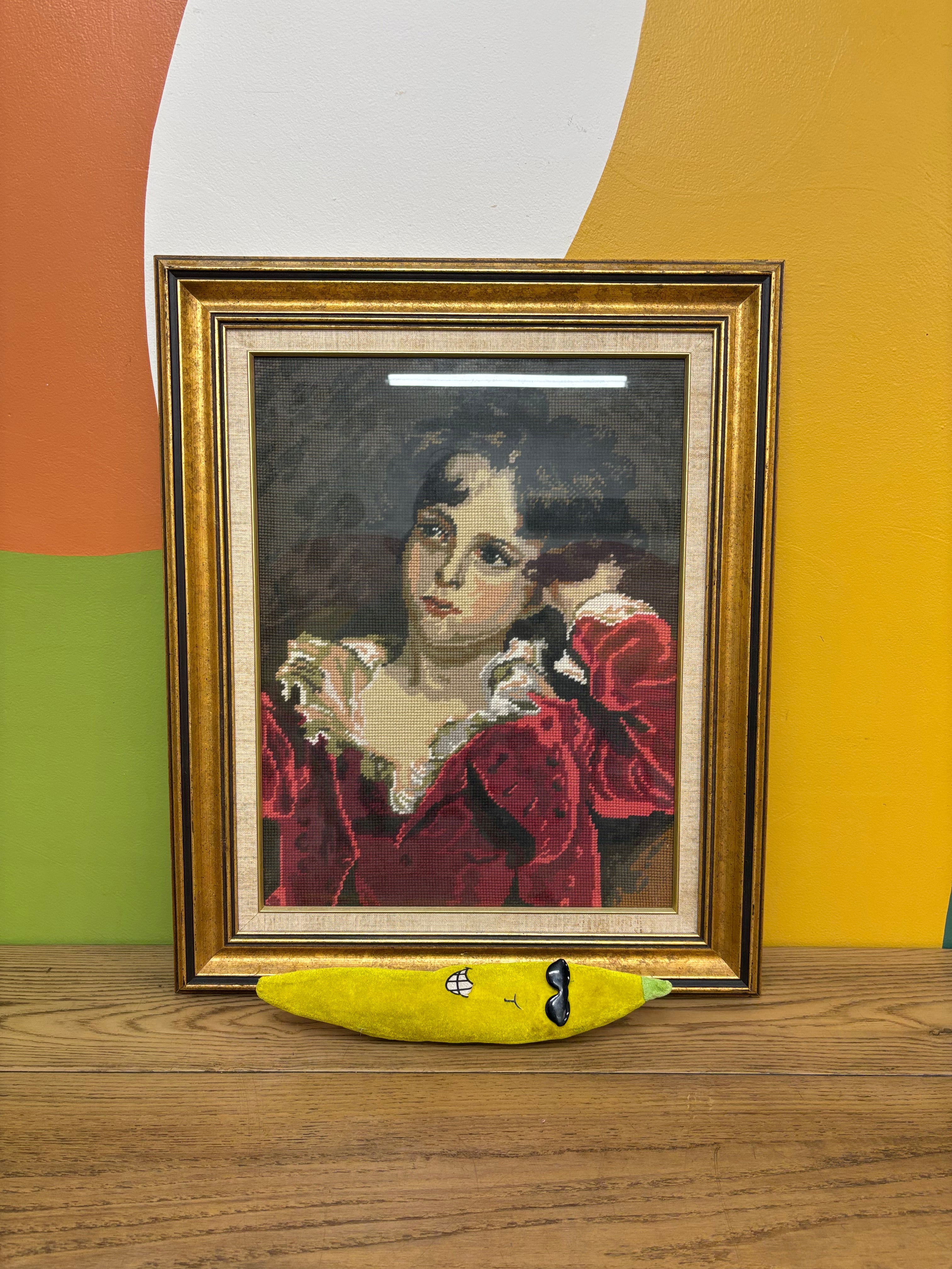Boy in Red Needlepoint