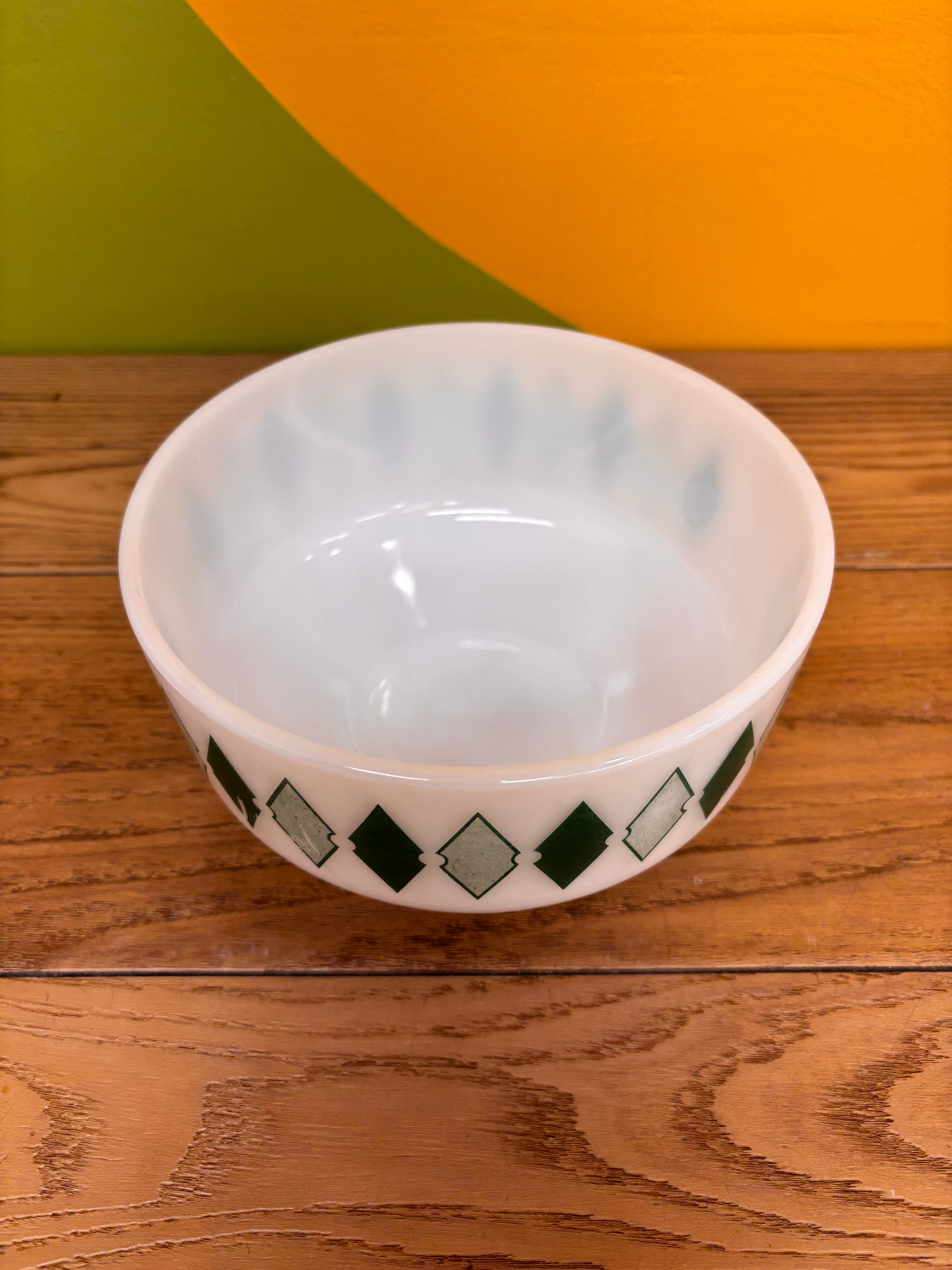 Green Diamond Milk Glass Bowl
