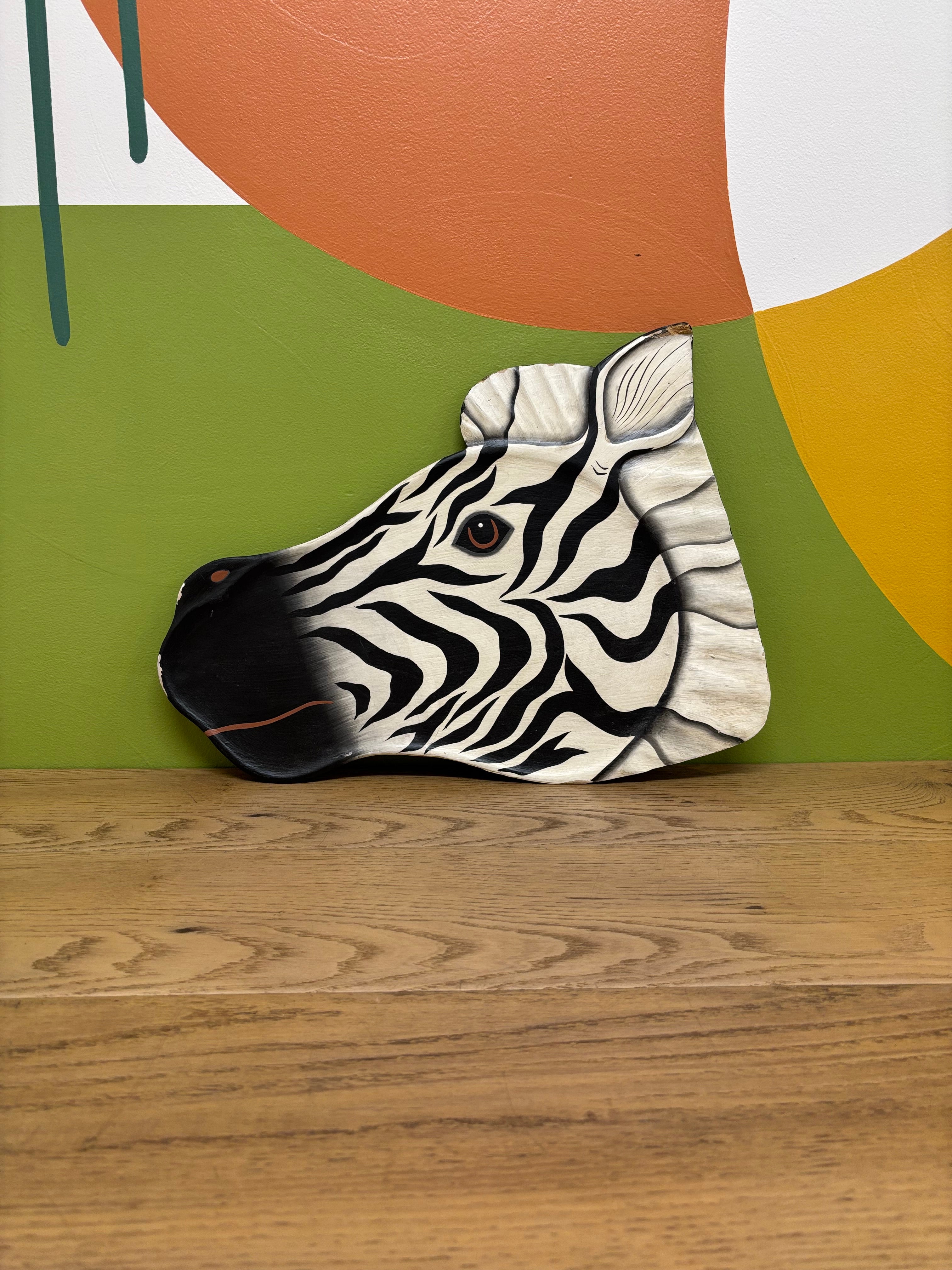 Wood Zebra Head Plaque