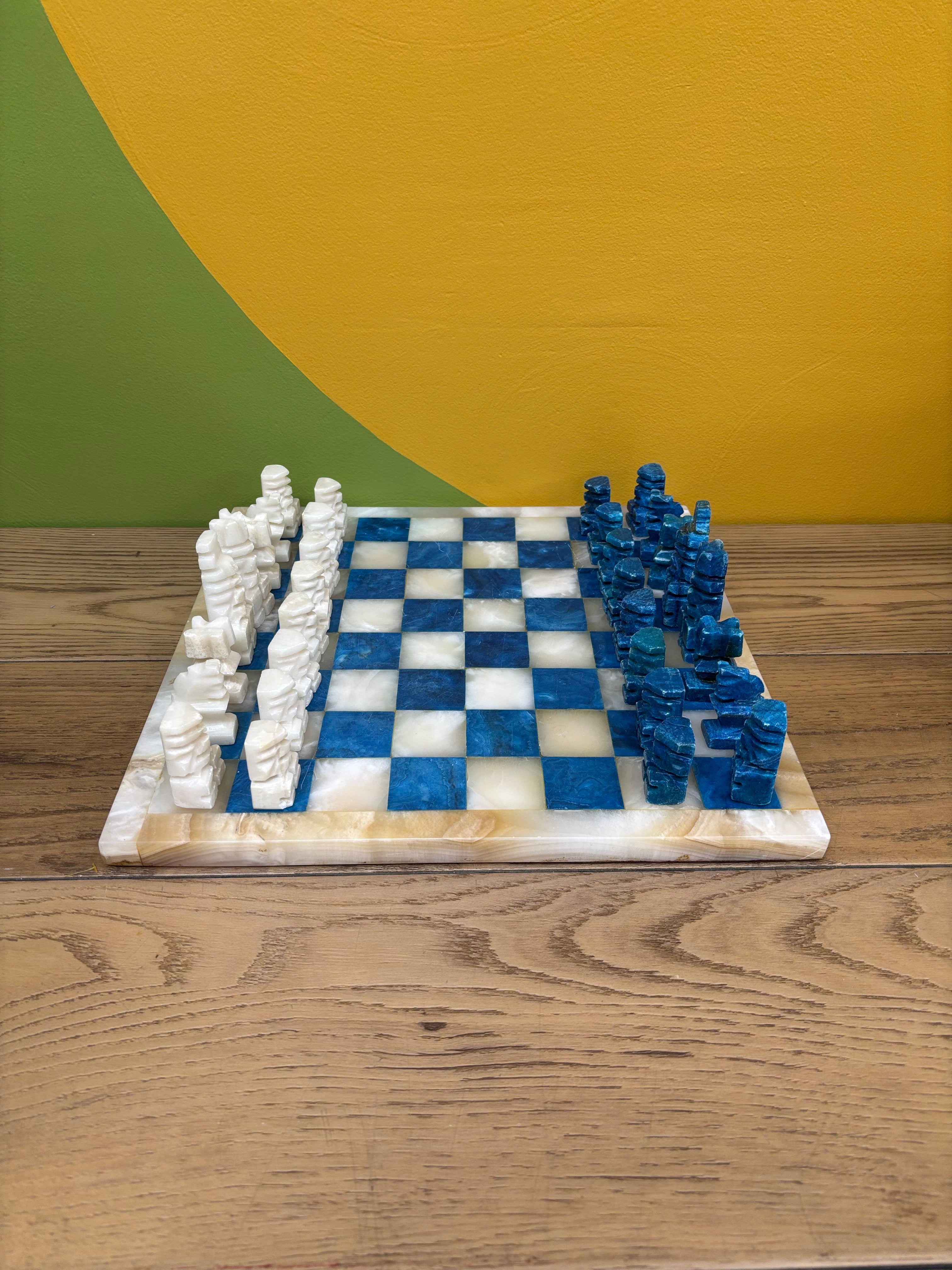 Stone Blue & White Chess Set
