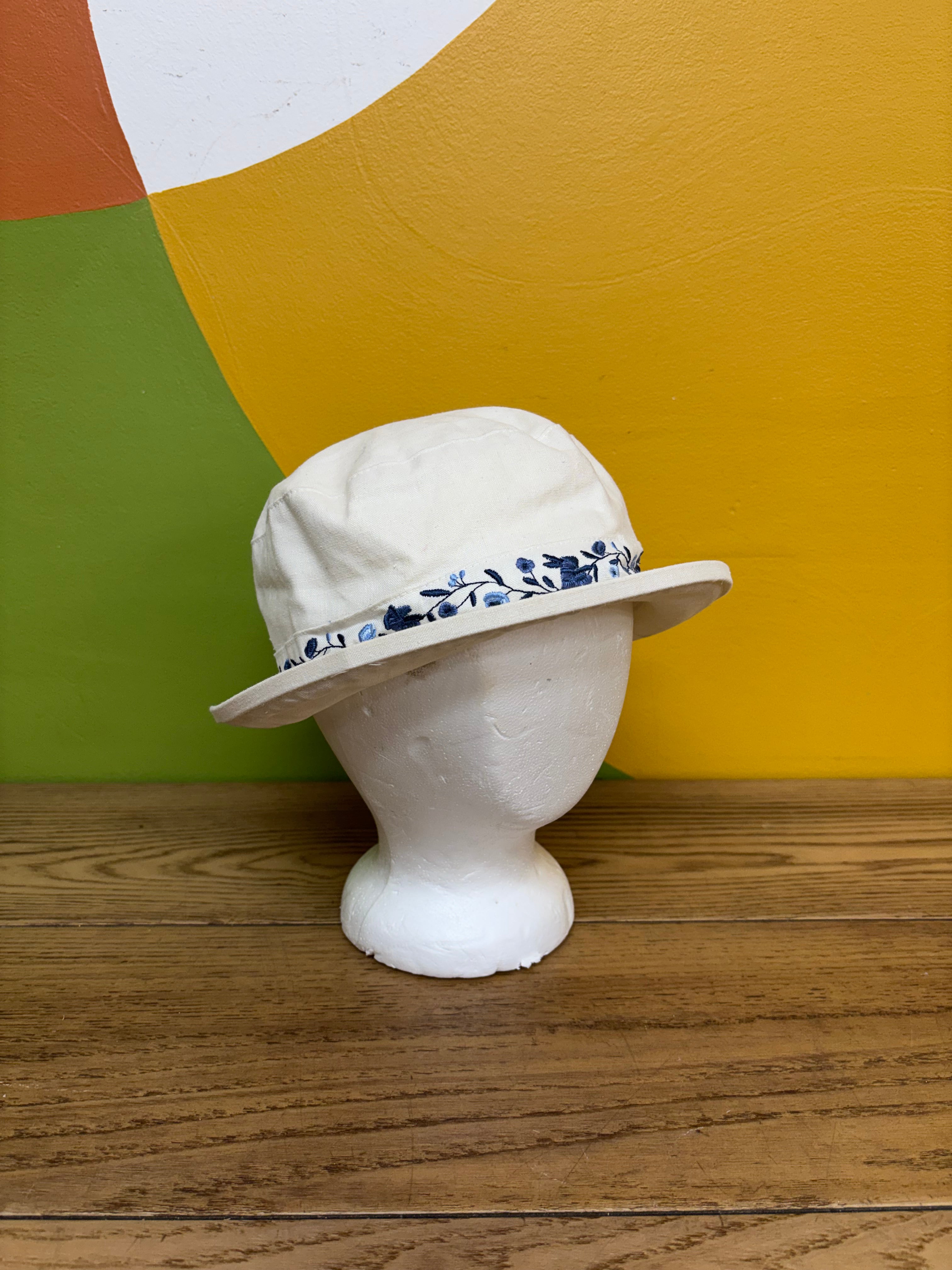 Blue & White Embroidered Bucket Hat