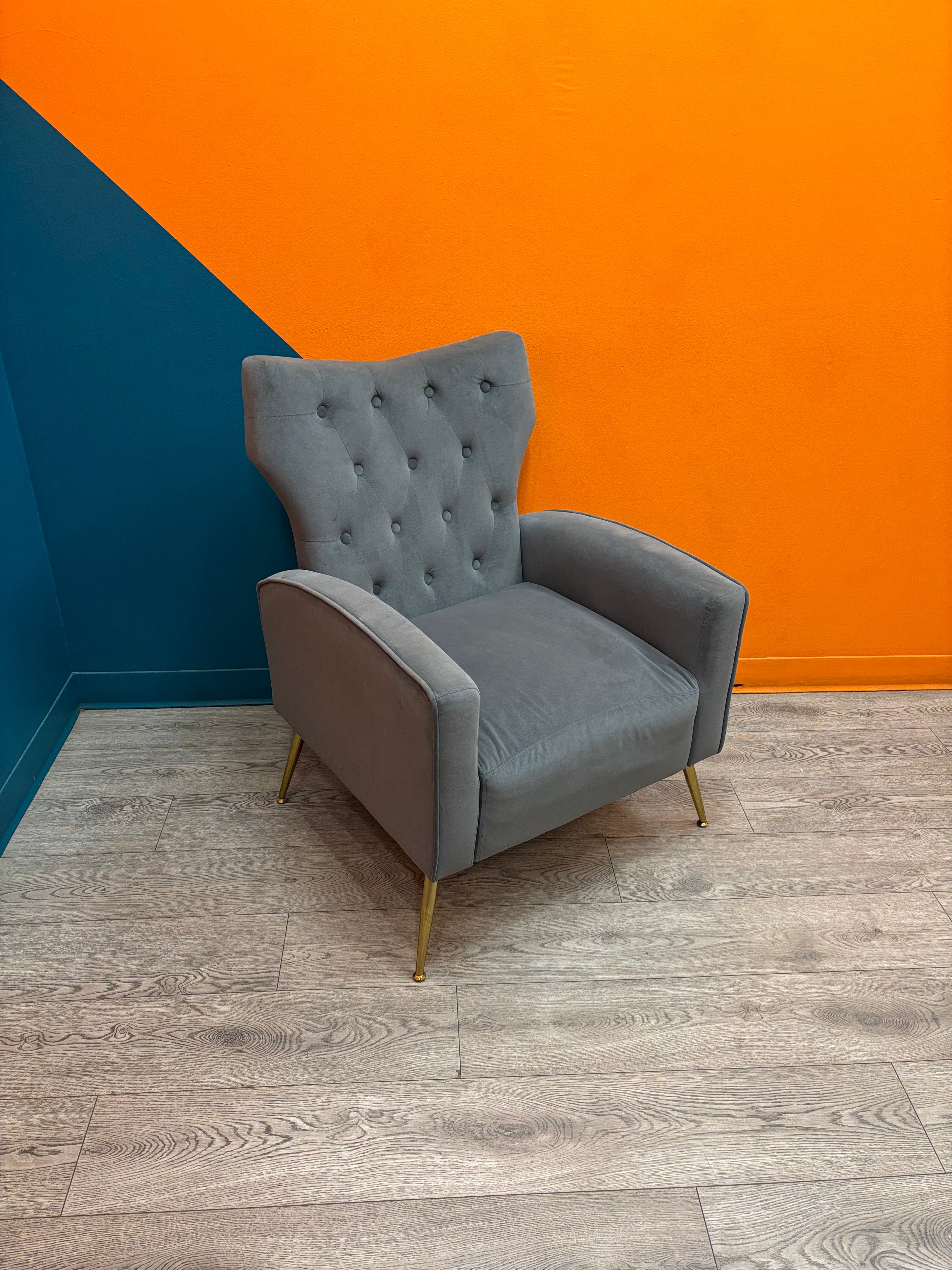 Grey Velvet Armchair (2 available)