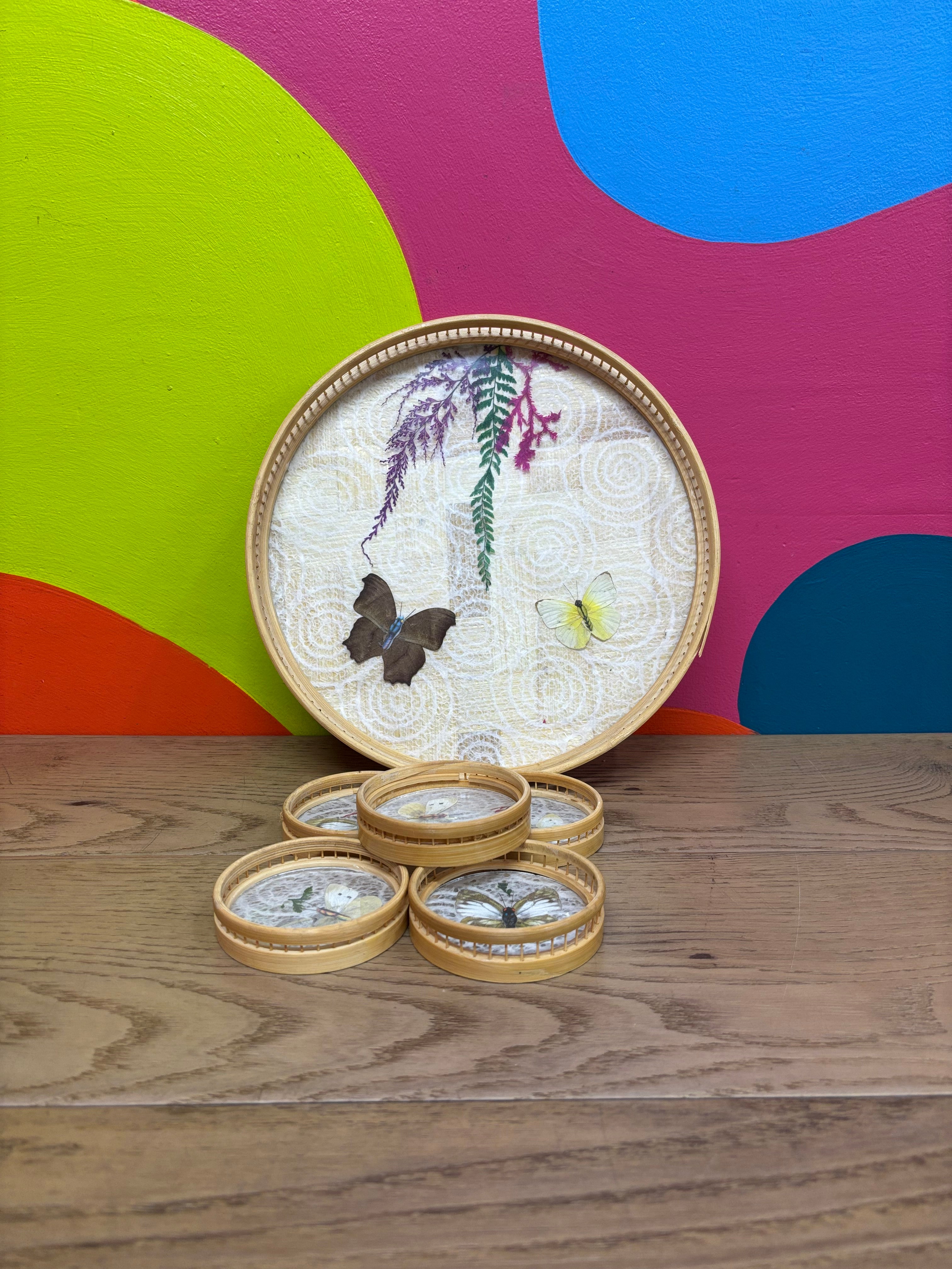 Pressed Butterfly Tray & Coasters