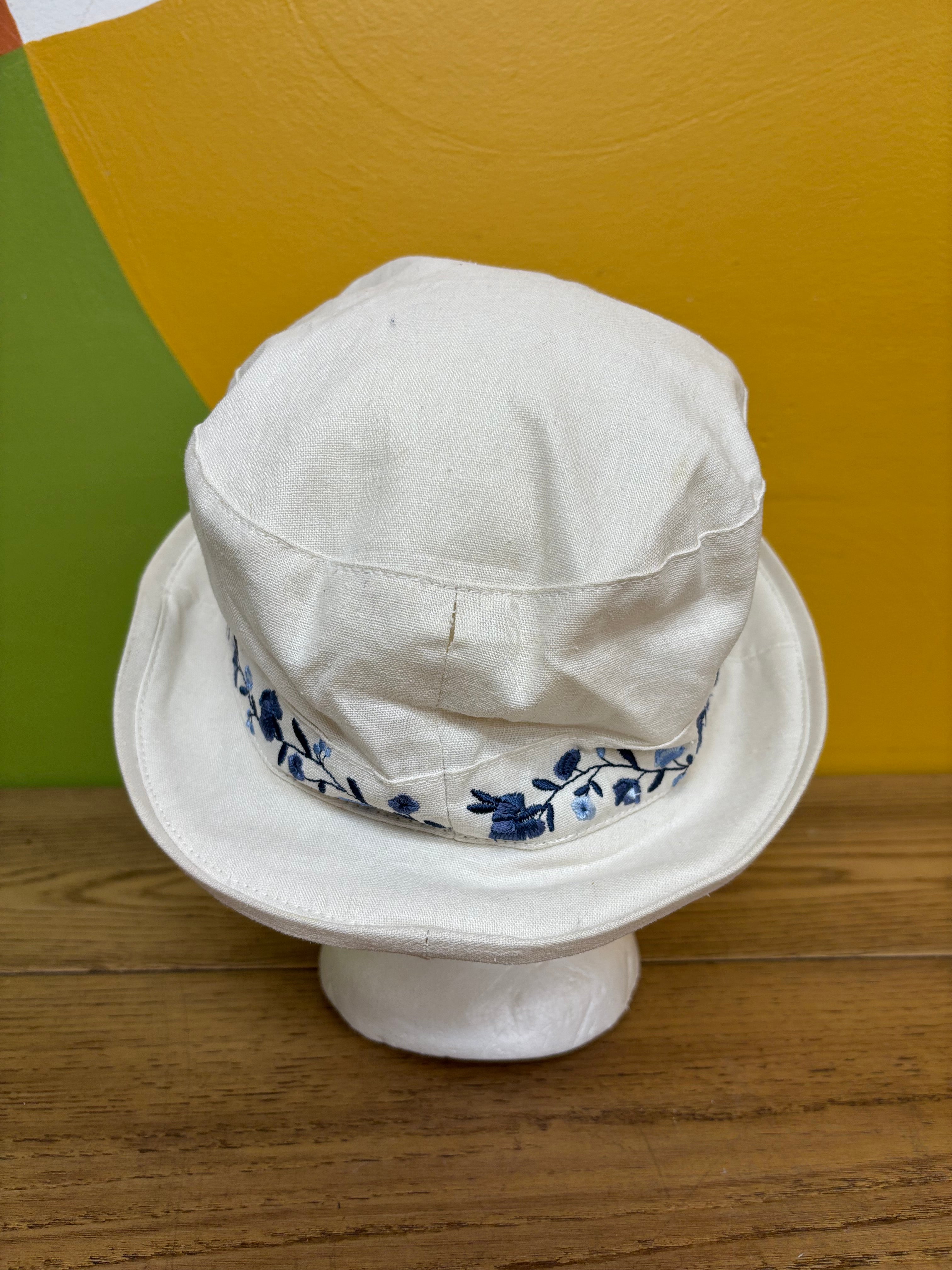 Blue & White Embroidered Bucket Hat