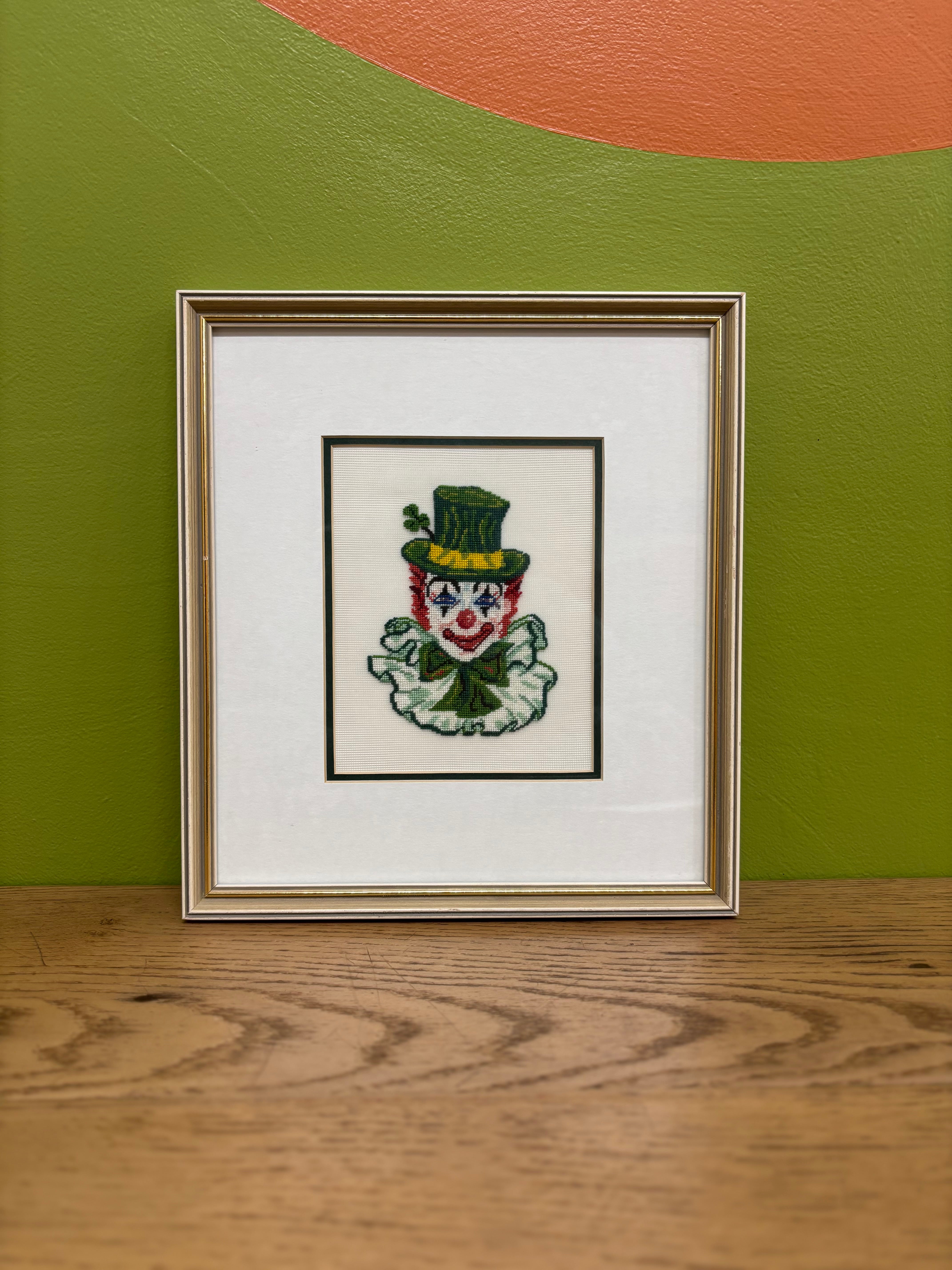 Framed Clown Needlepoint Art