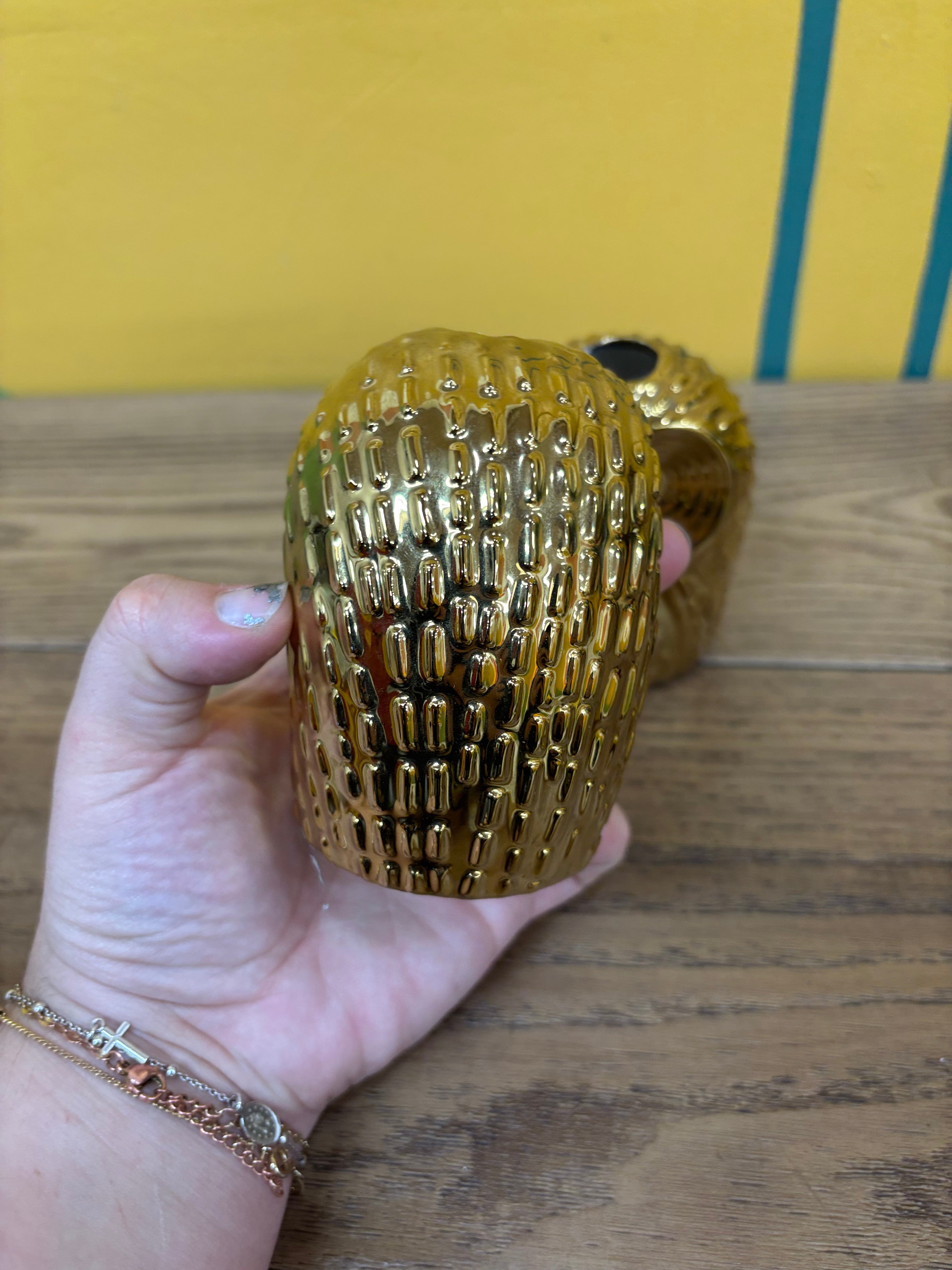 (2) Gold Ceramic Owl Candle Holders