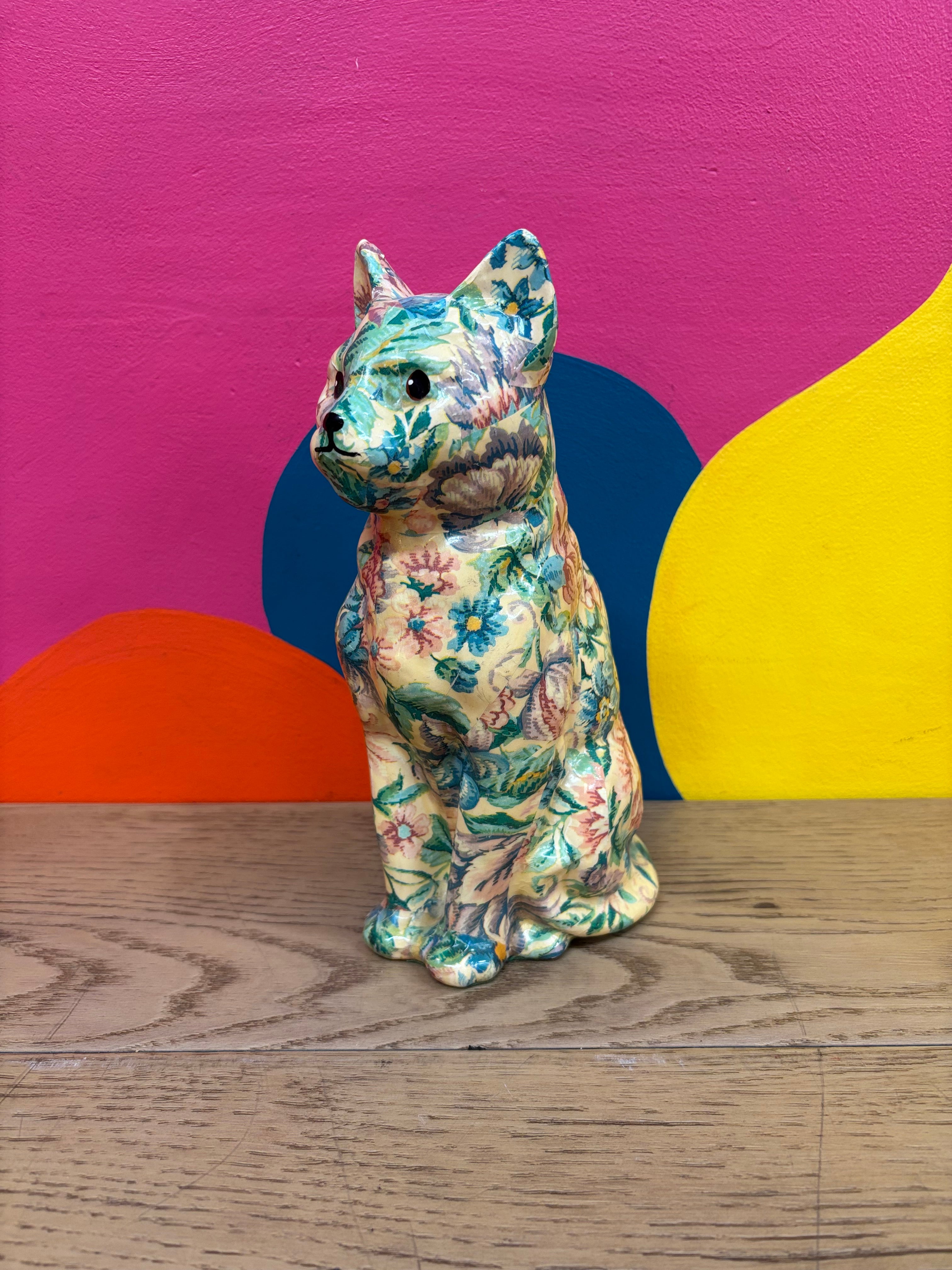 Floral Ceramic Cat Statue