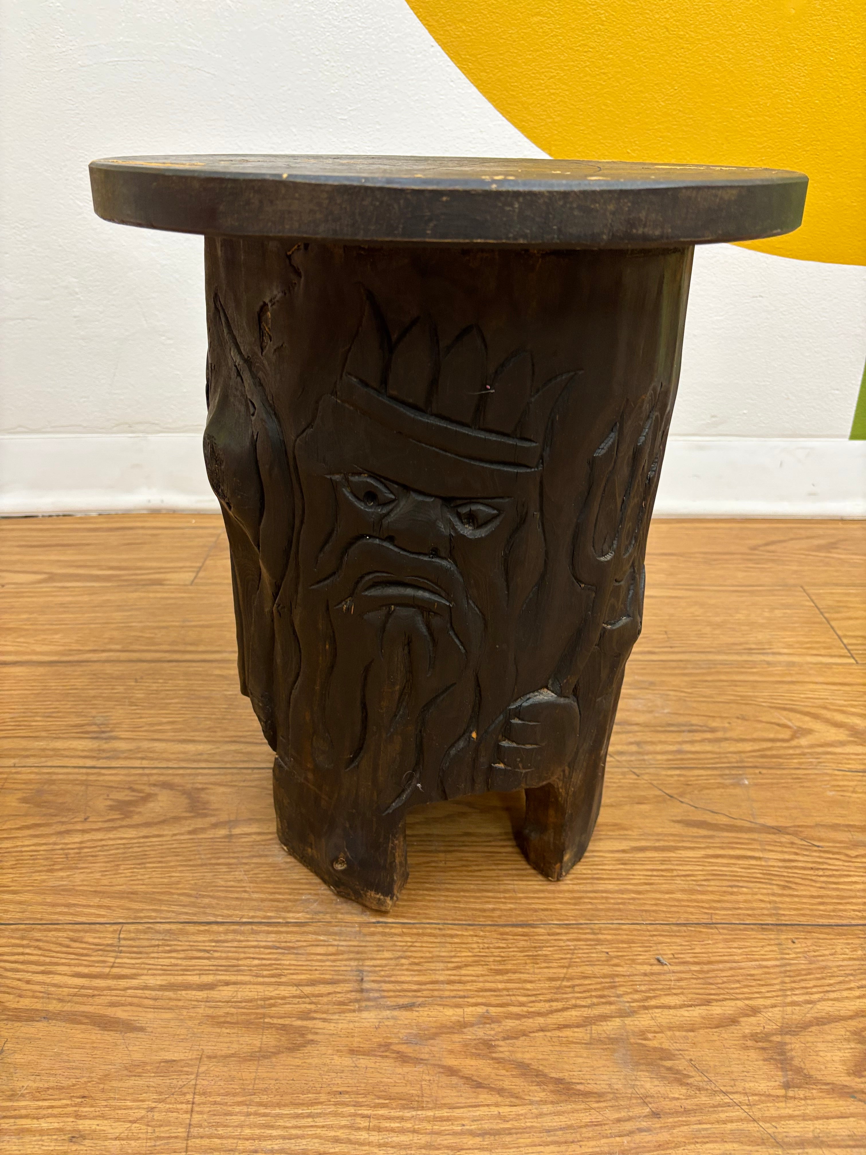 Carved Wood End Table