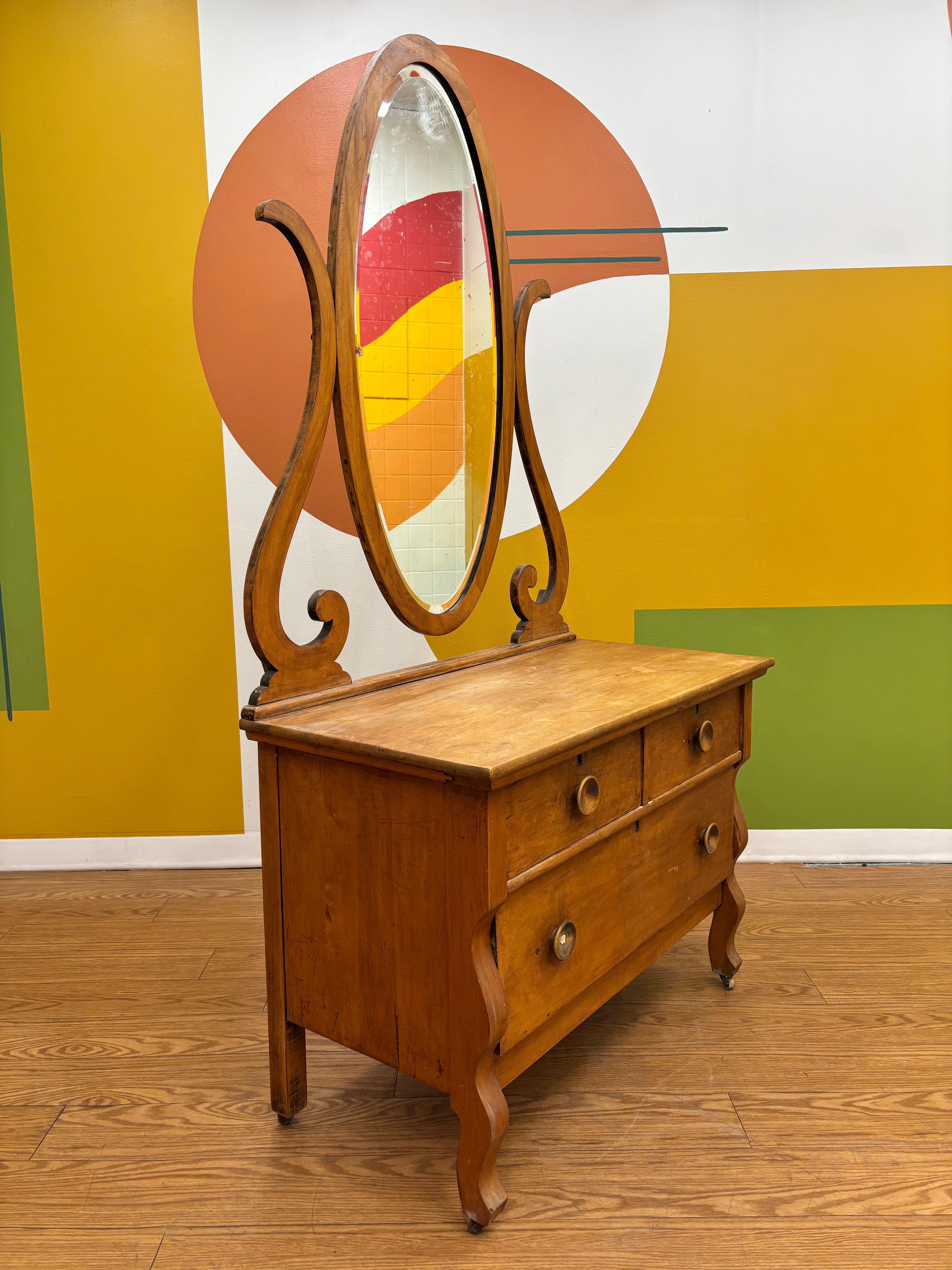 Wood Dresser with Mirror