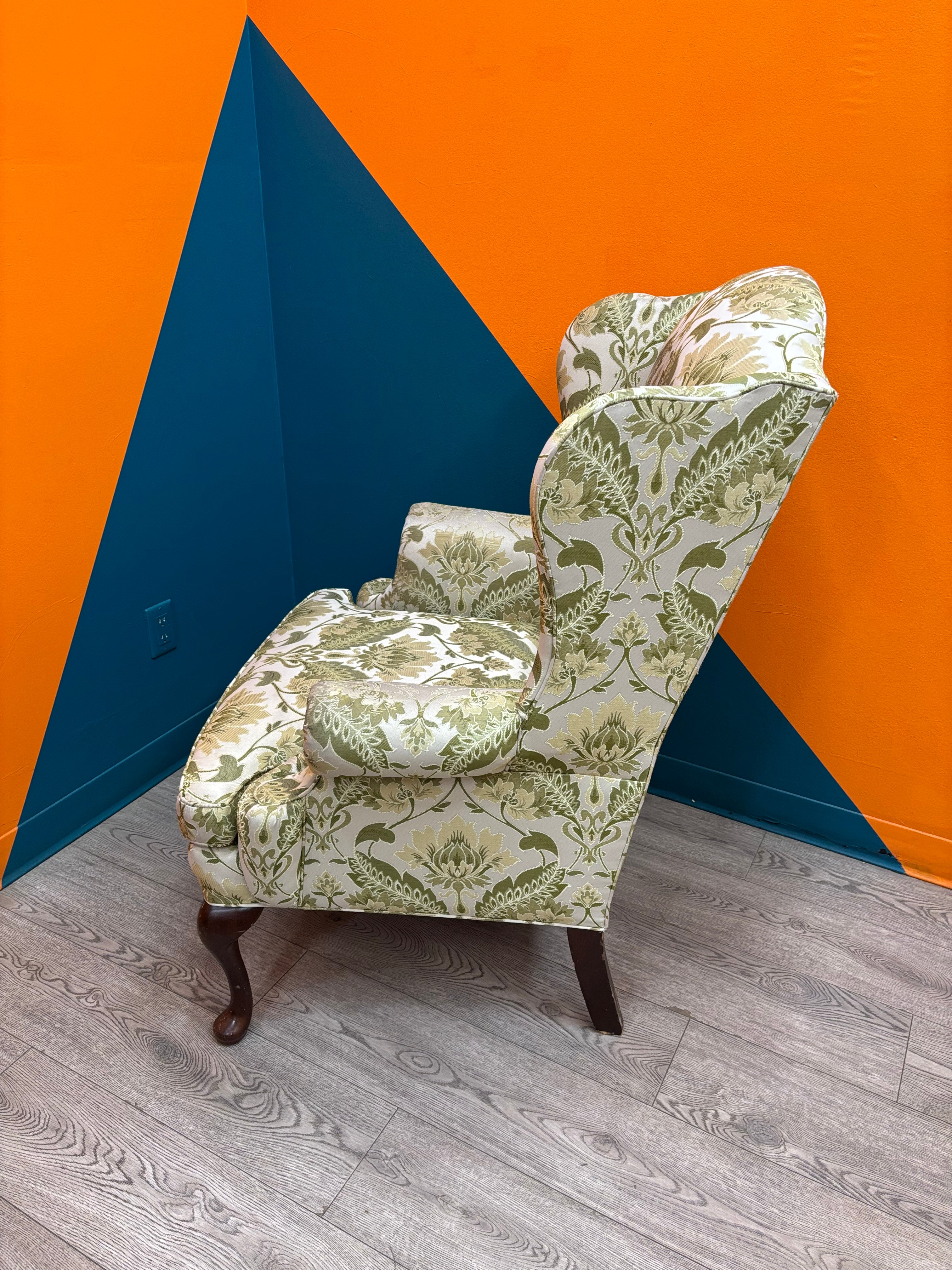 Green Floral Wingback Chair