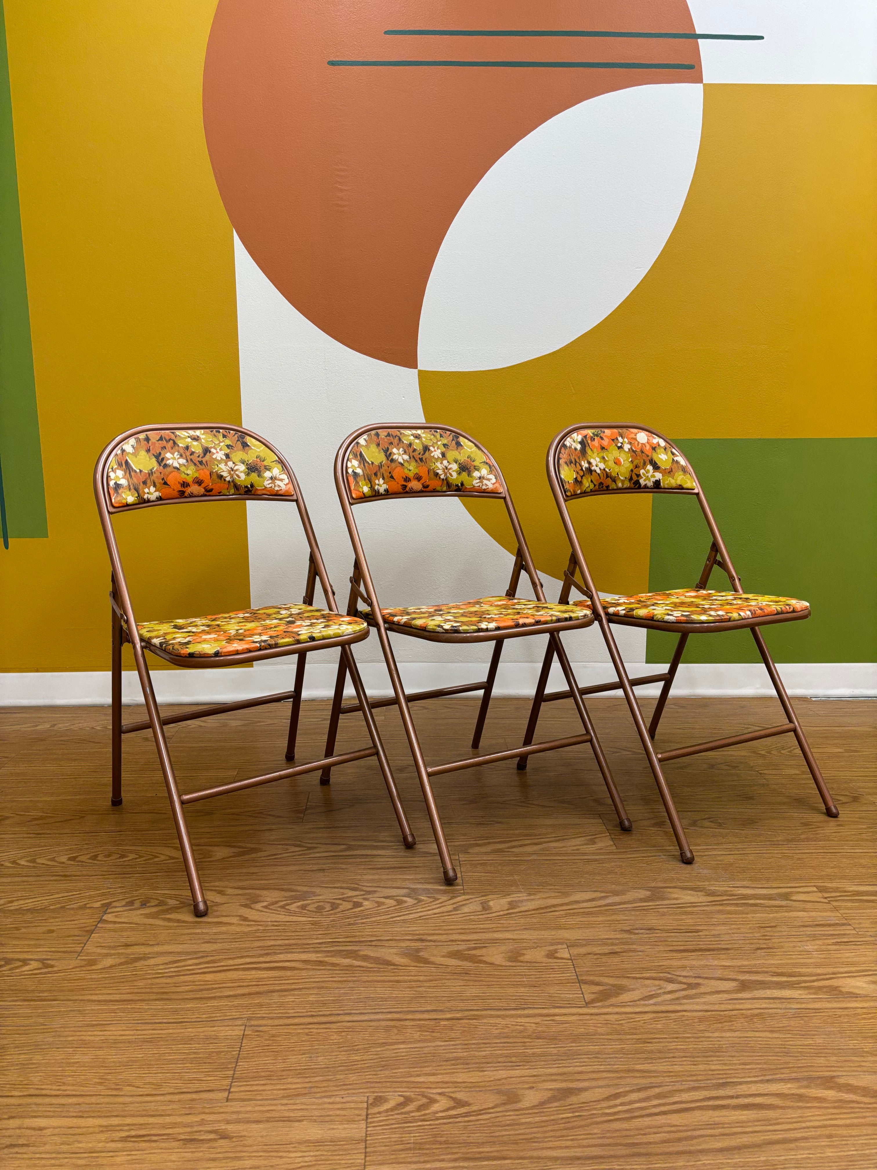 (3) Floral Cooey Folding Chairs