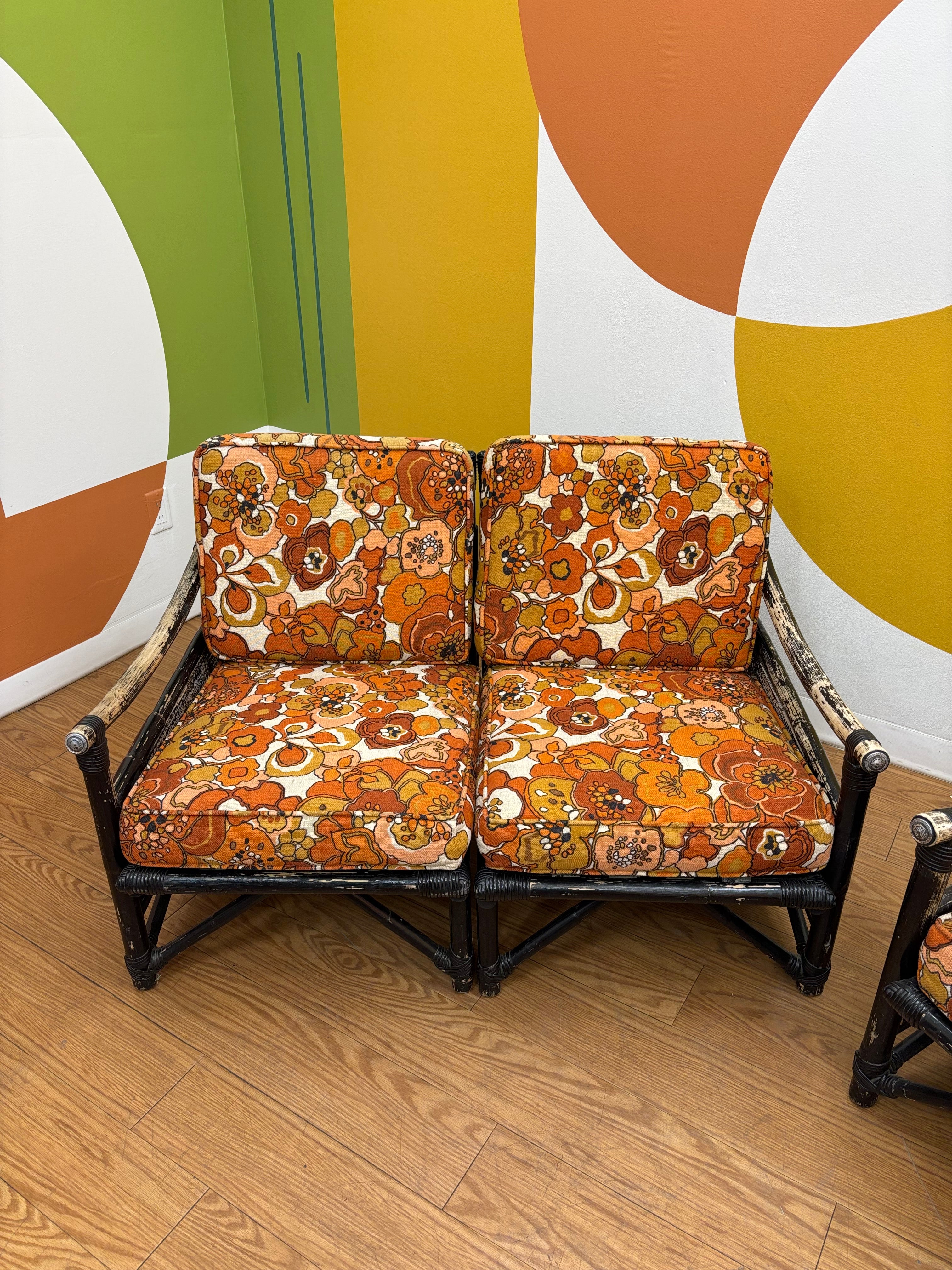 Rattan Loveseat & Matching Armchair