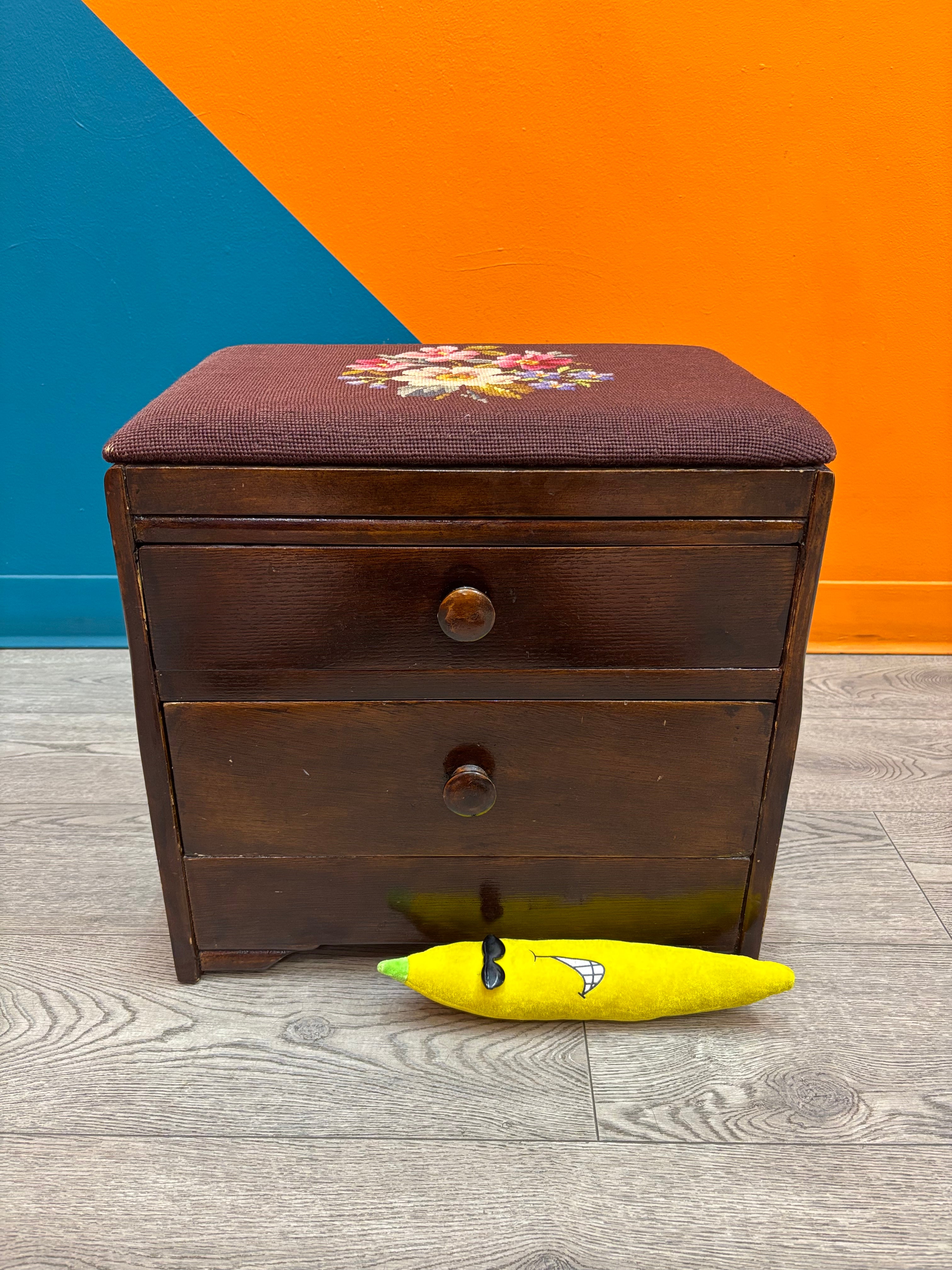 Cross Stitch Stool with Drawers