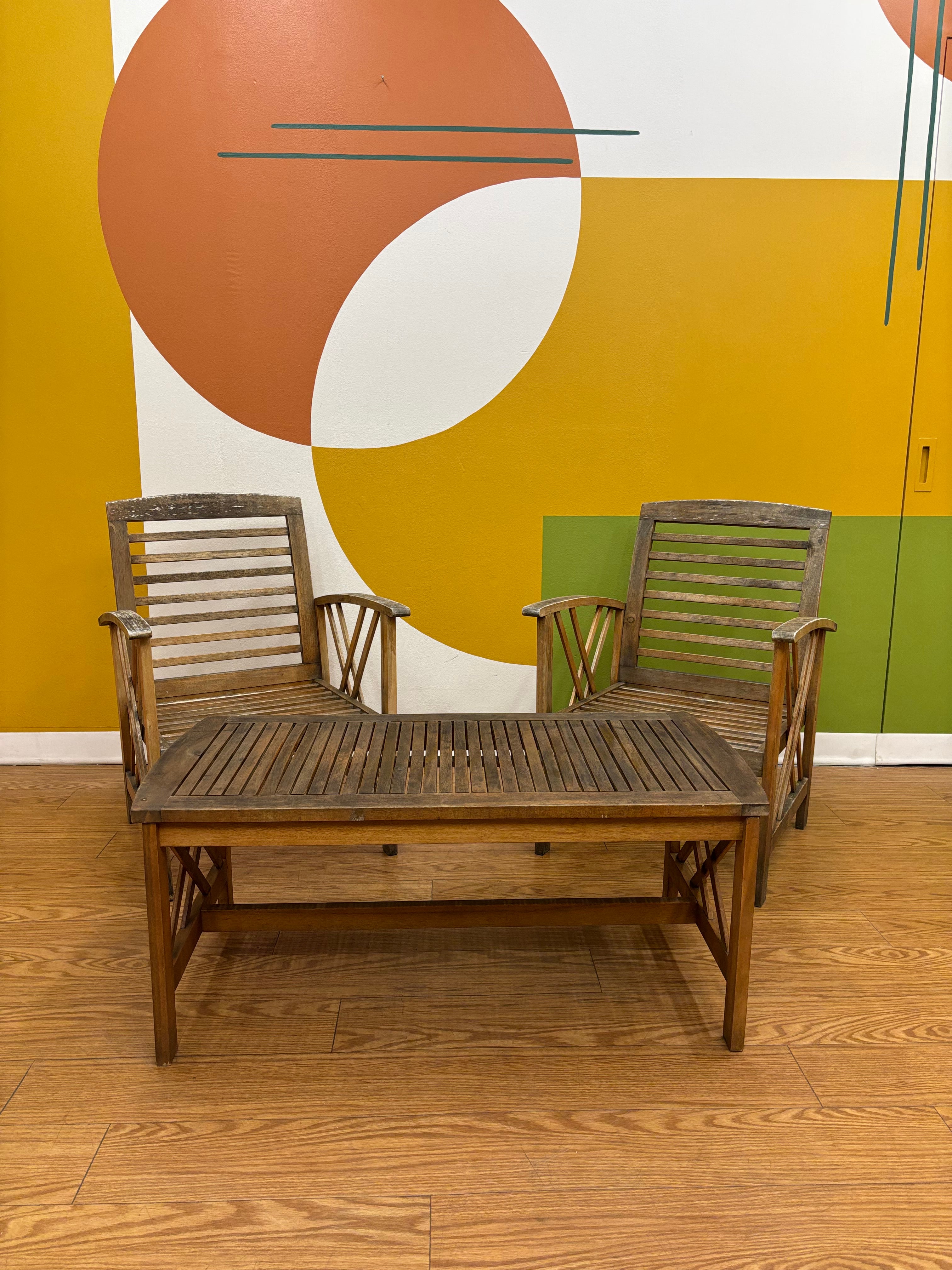 Safavieh Wood Patio Chairs & Coffee Table