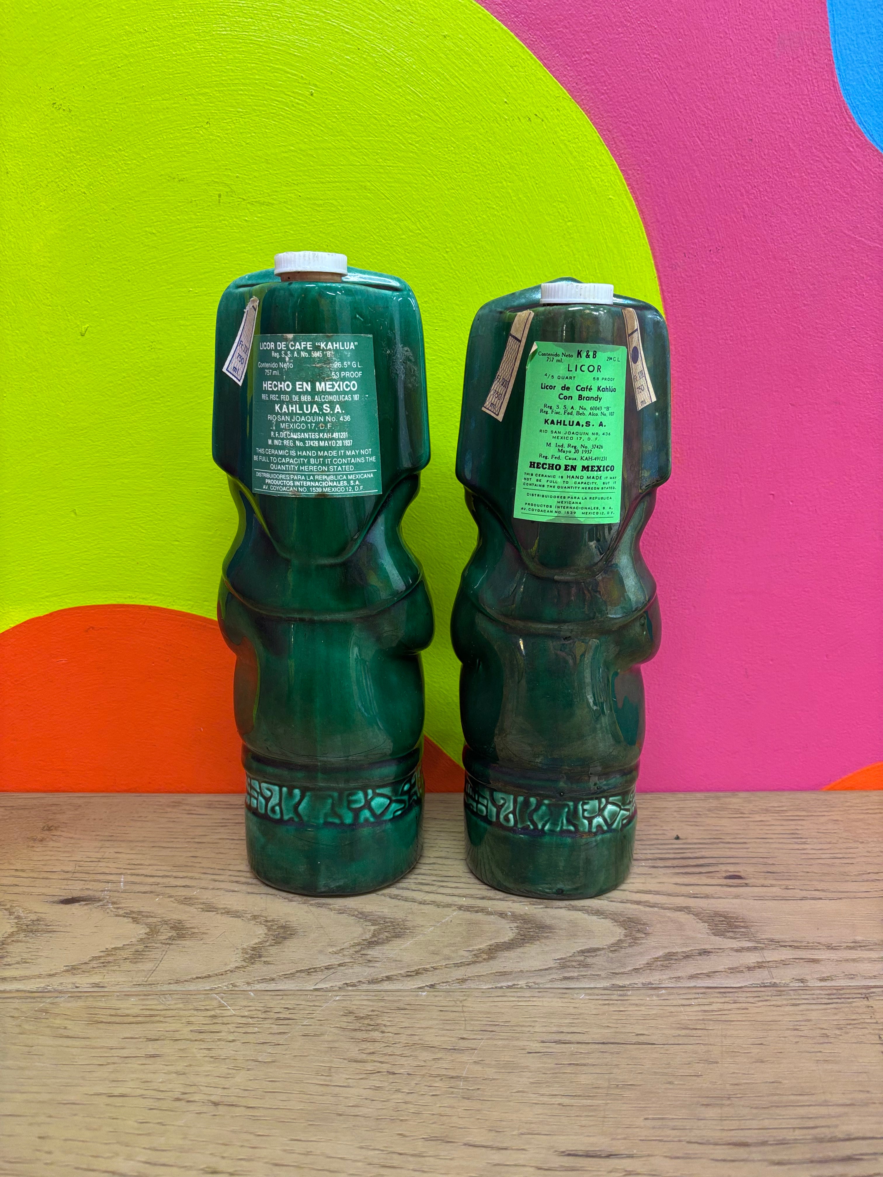 (2) Ceramic Kahlua Decanter Bottles