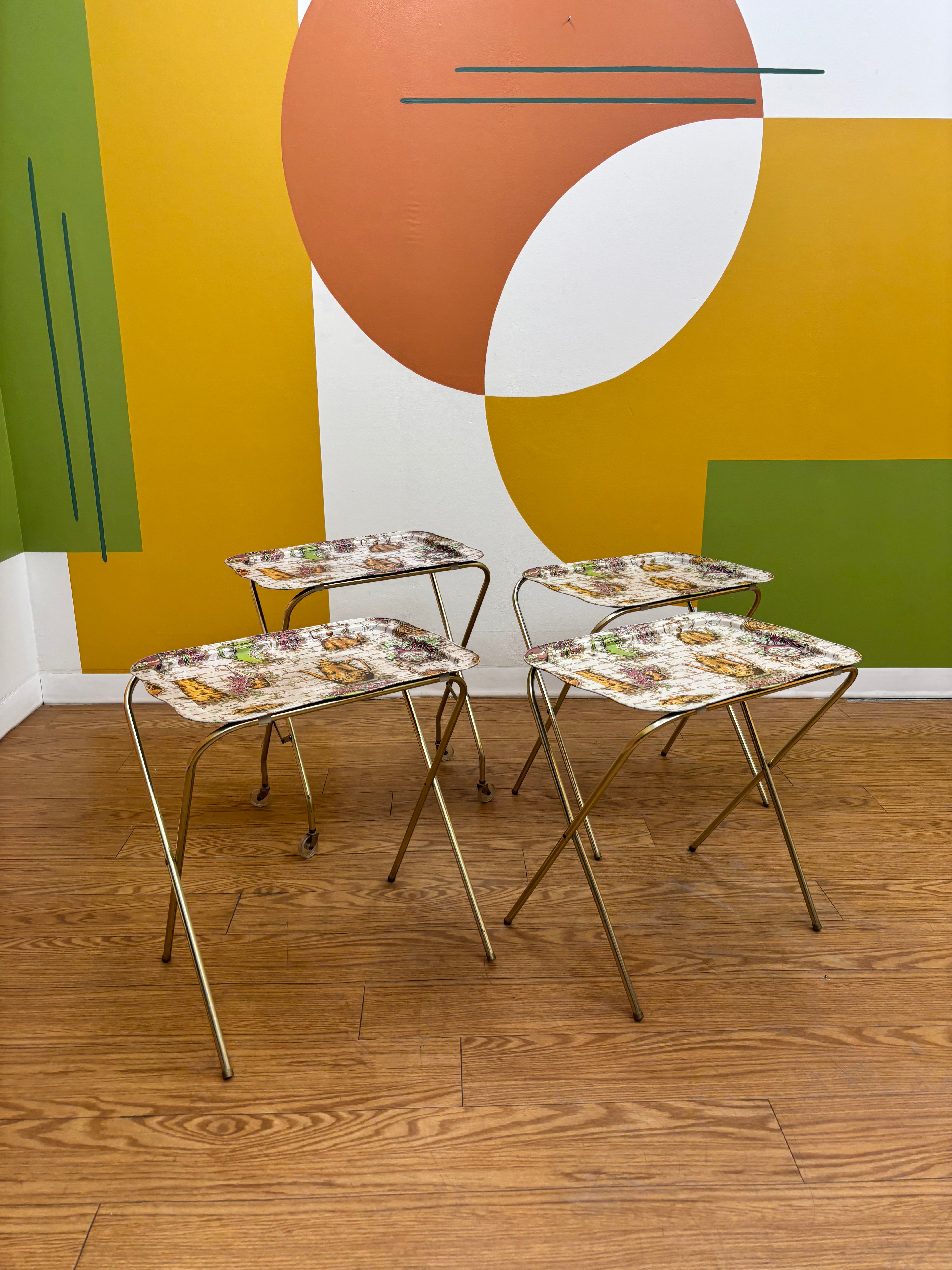 Set of 4 Folding Teapot TV Trays