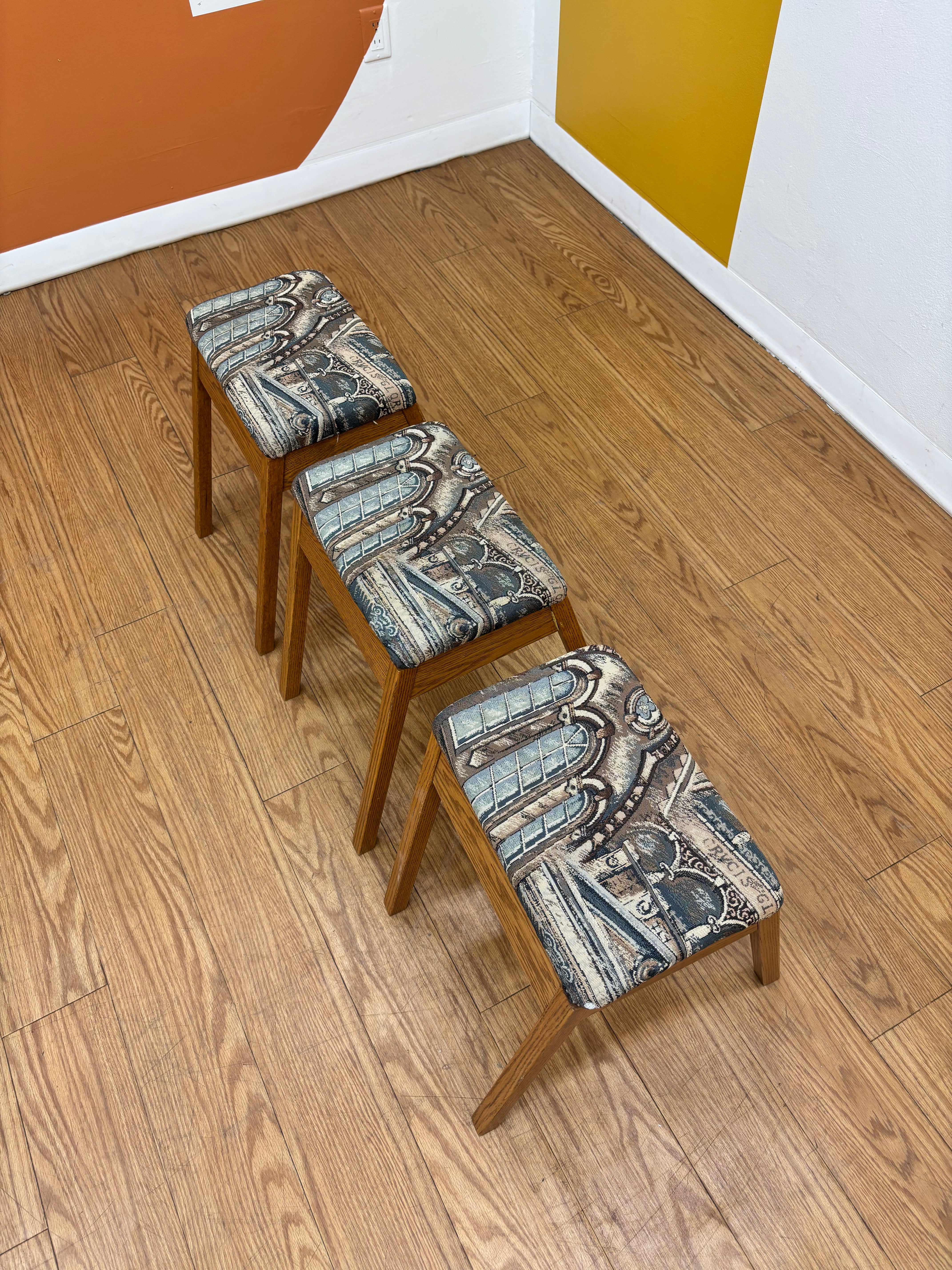 Set of 3 Low Wood Stools