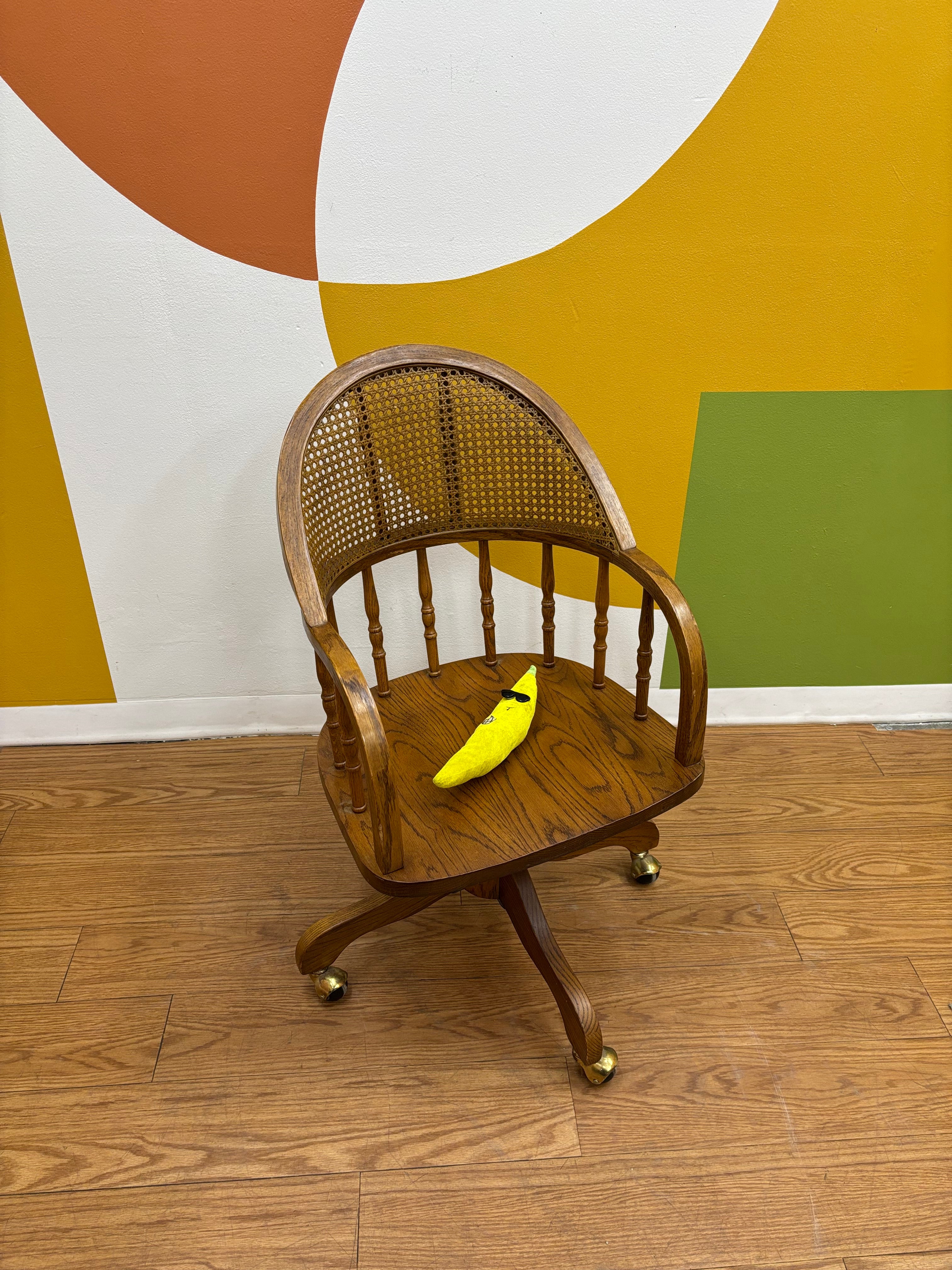 Rolling Desk Chair with Caned Back