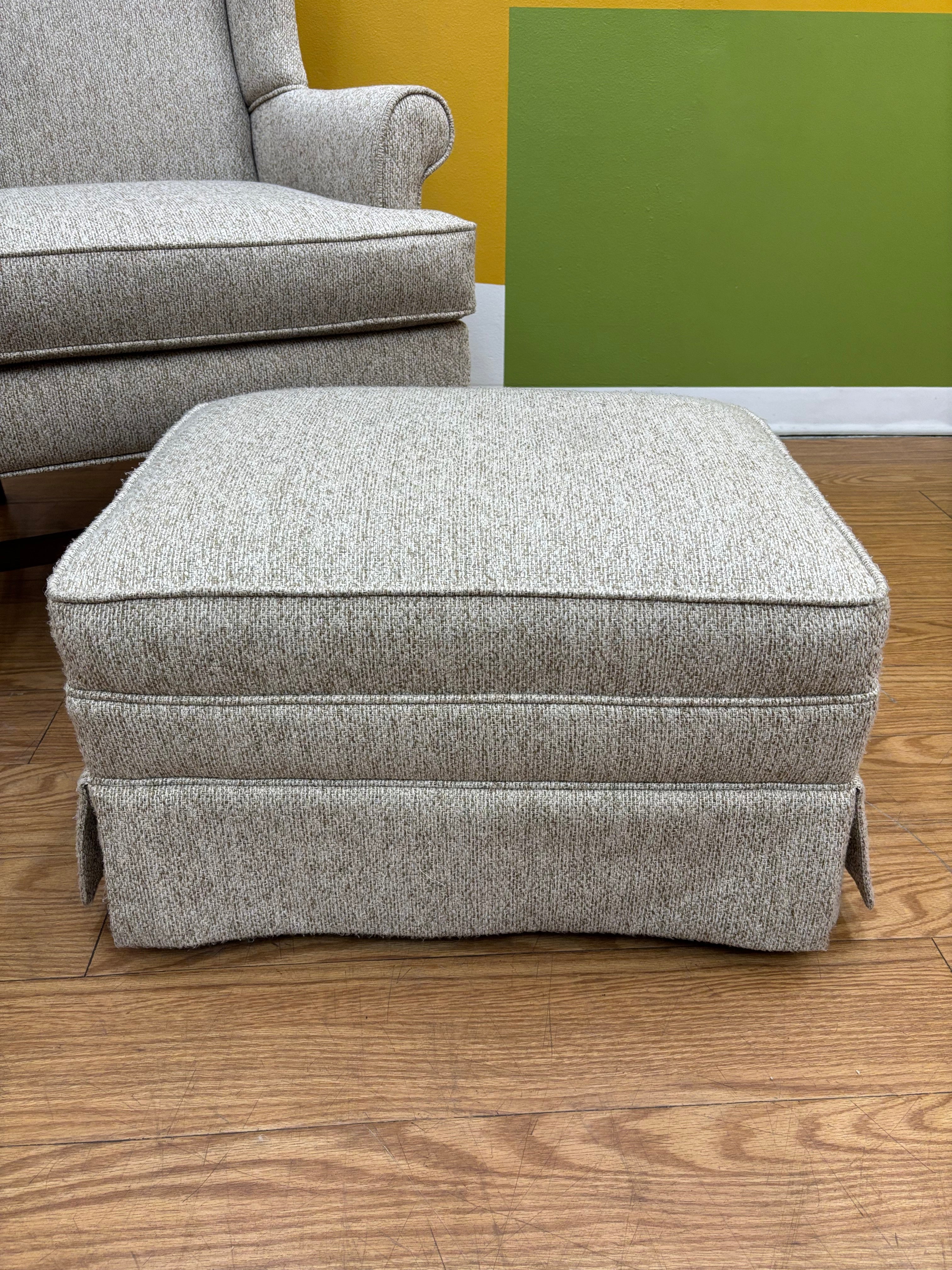 Beige Wingback Armchair with Matching Ottoman