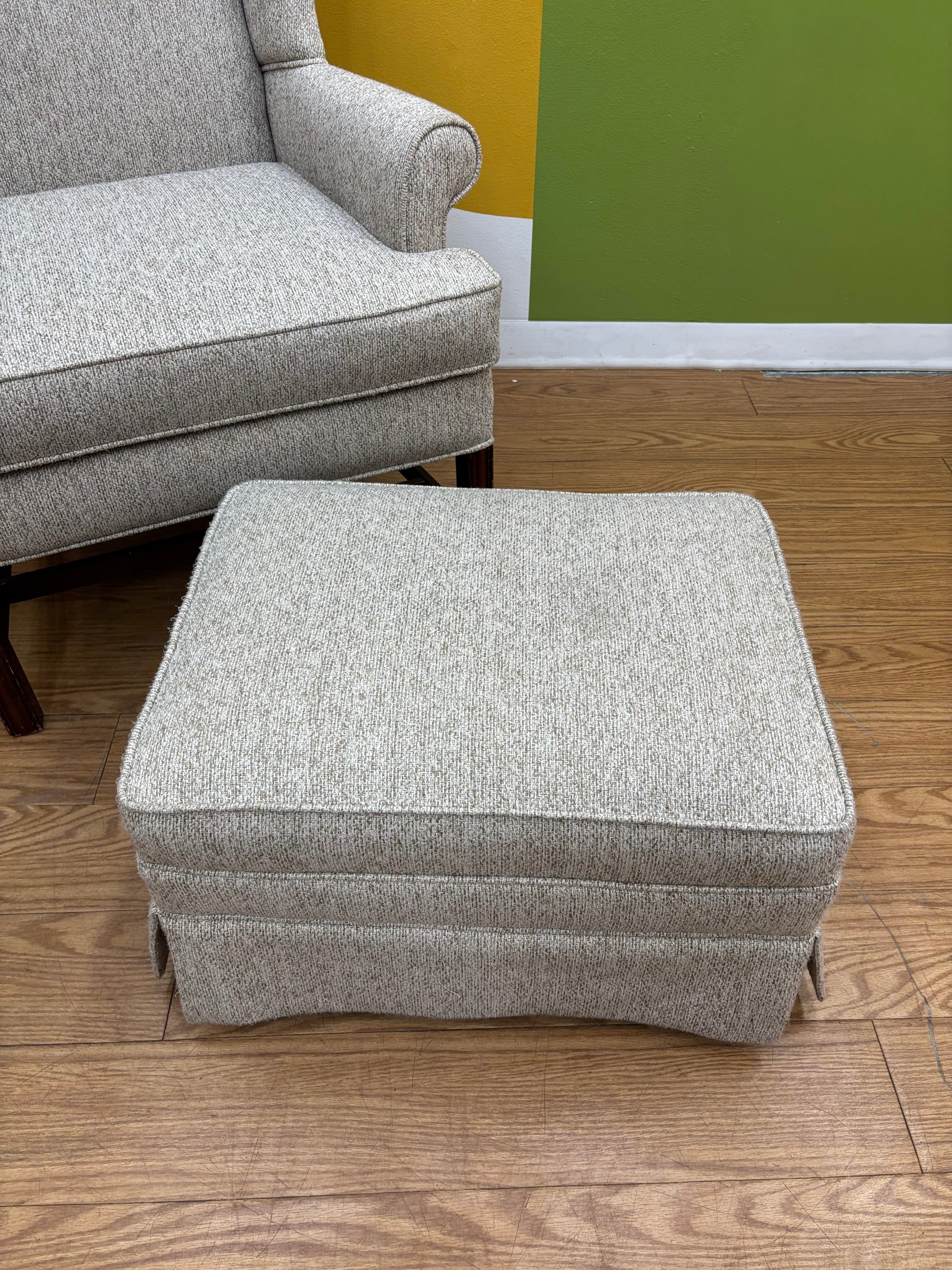 Beige Wingback Armchair with Matching Ottoman