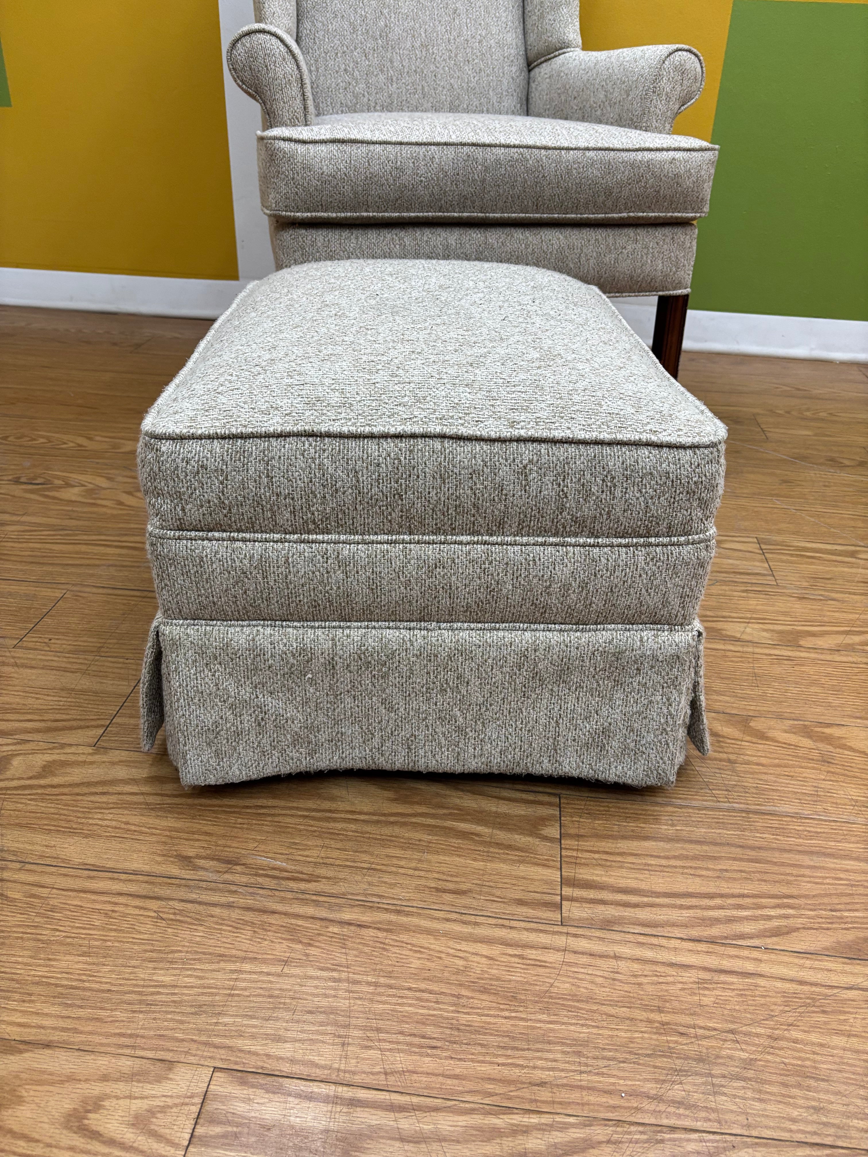 Beige Wingback Armchair with Matching Ottoman