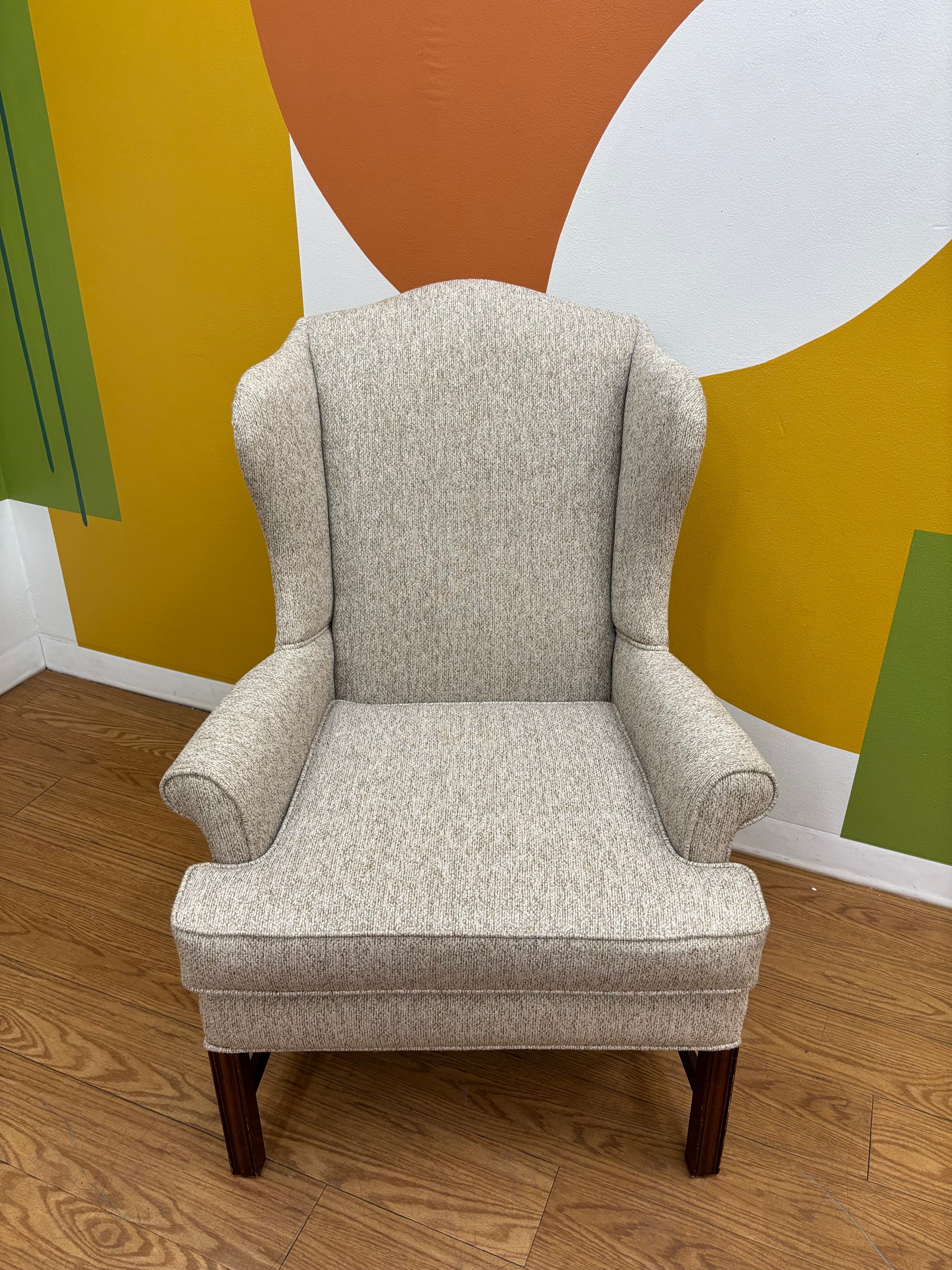 Beige Wingback Armchair with Matching Ottoman