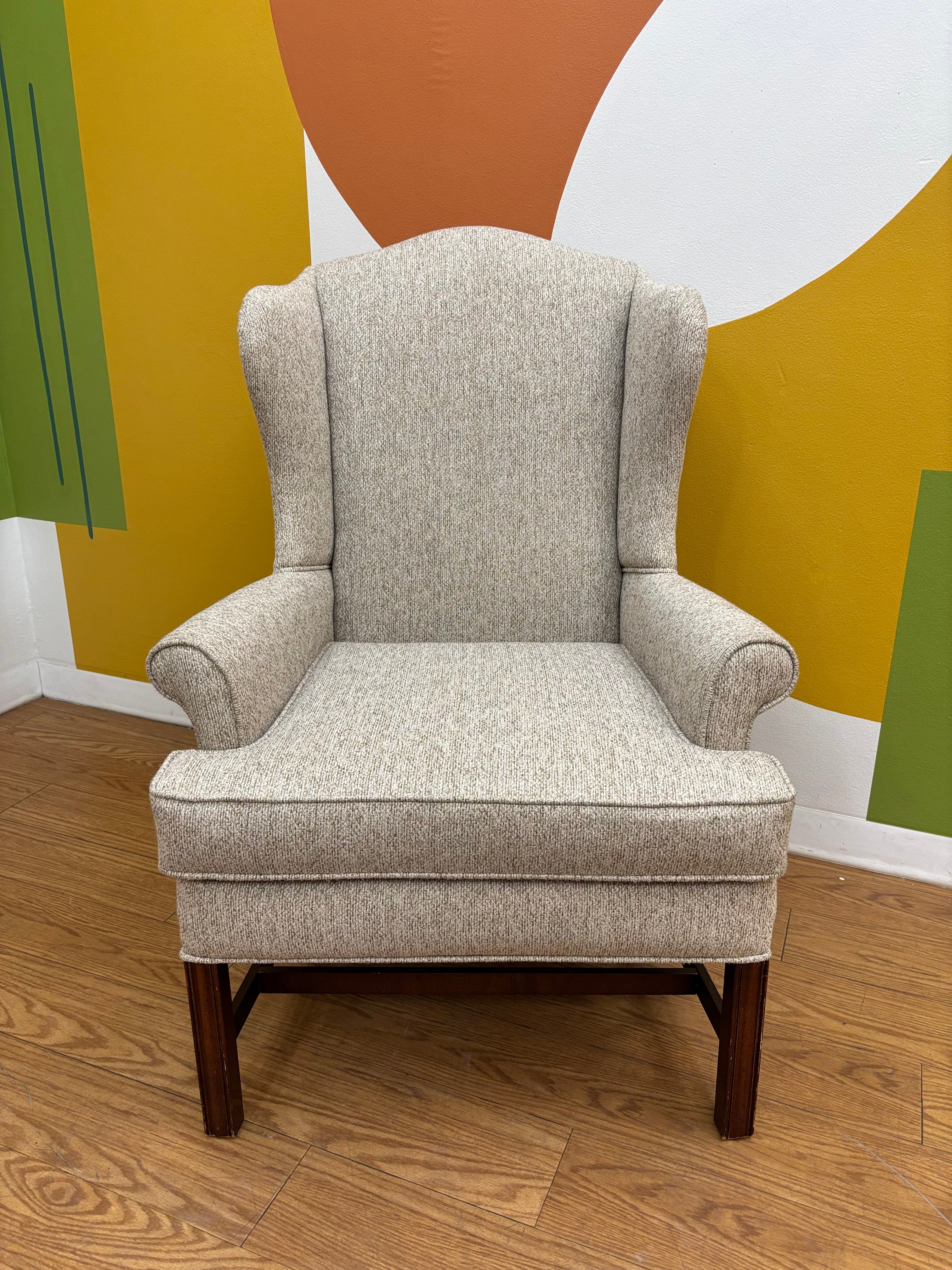Beige Wingback Armchair with Matching Ottoman