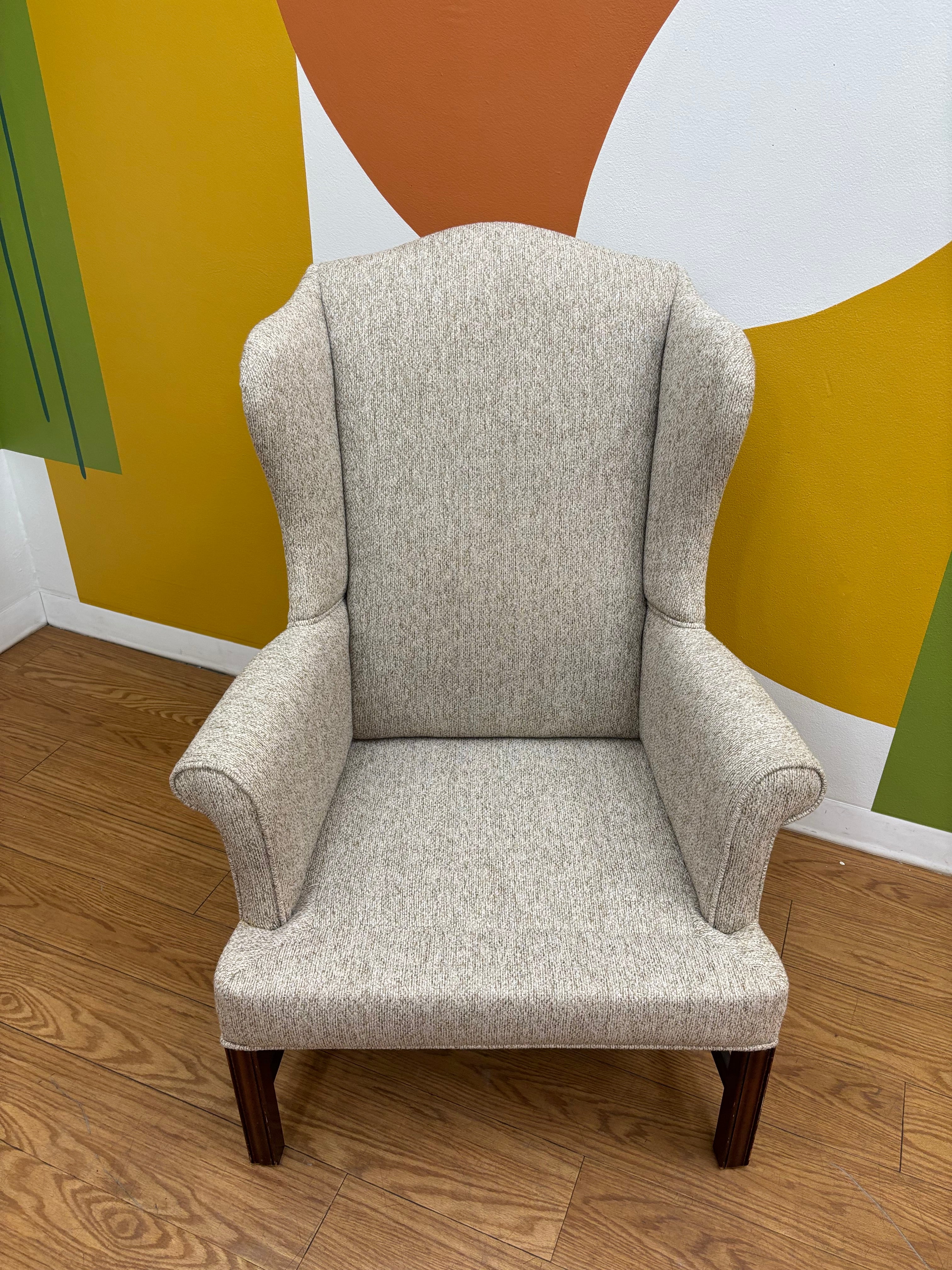 Beige Wingback Armchair with Matching Ottoman