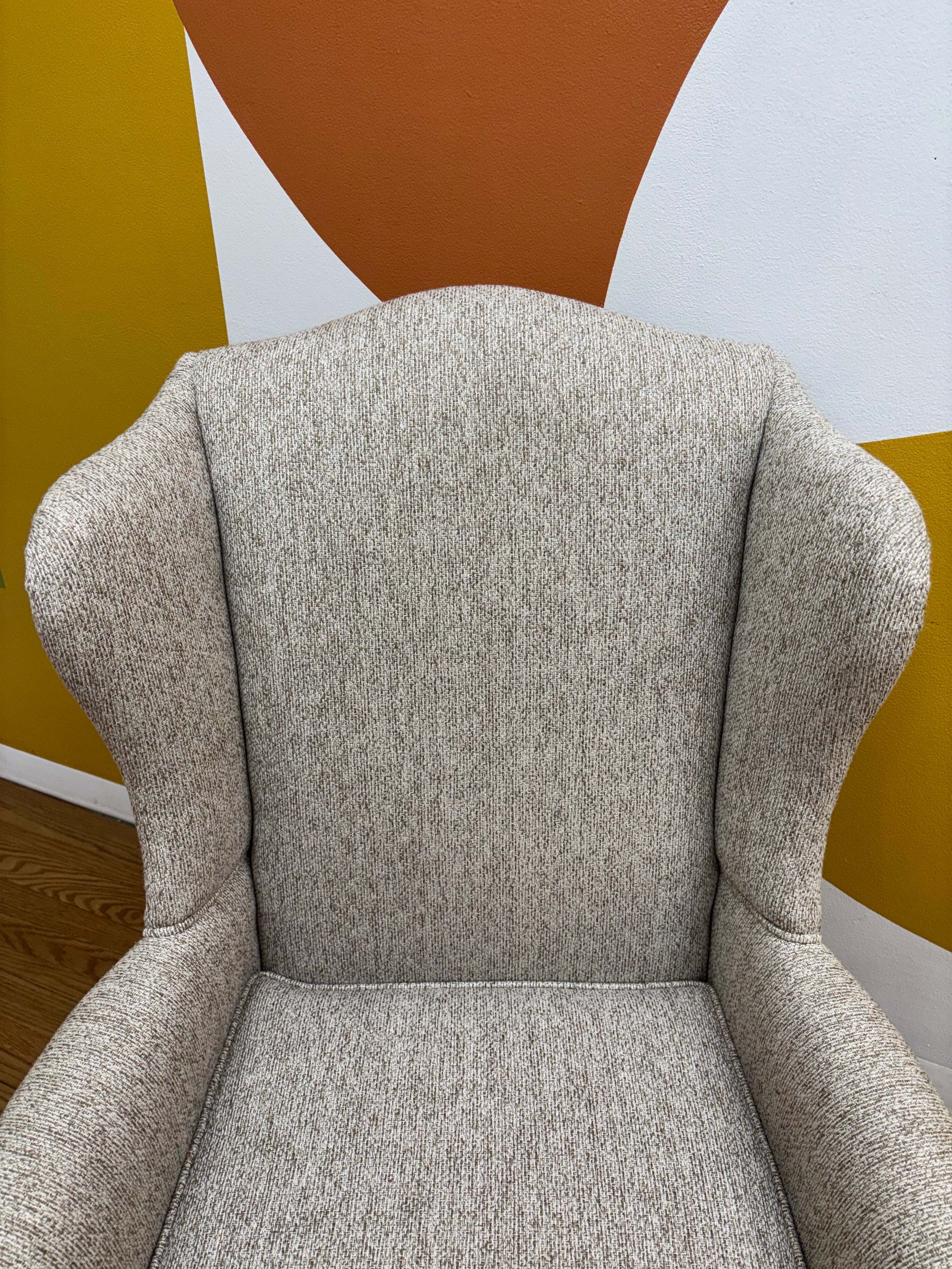 Beige Wingback Armchair with Matching Ottoman