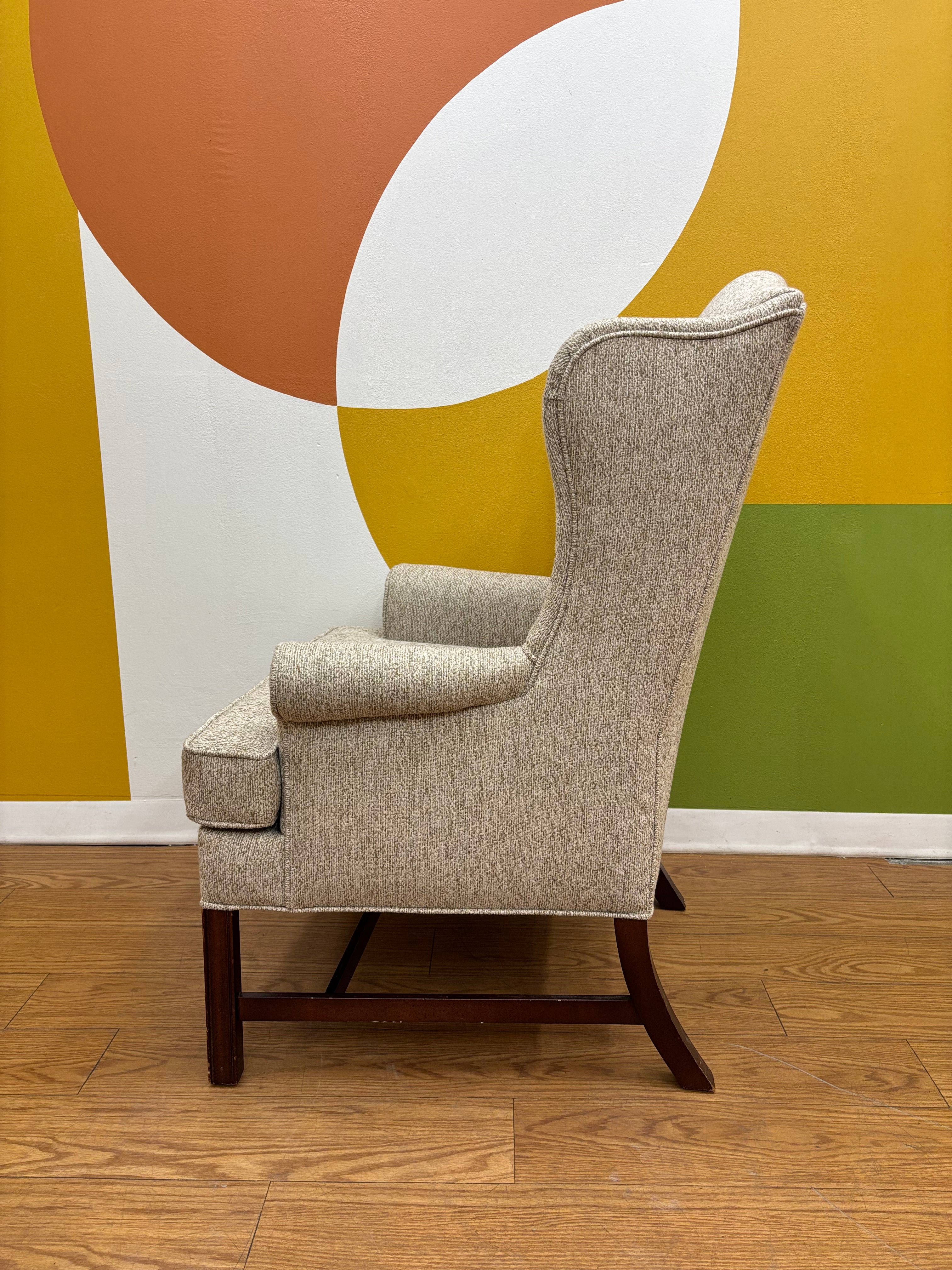 Beige Wingback Armchair with Matching Ottoman