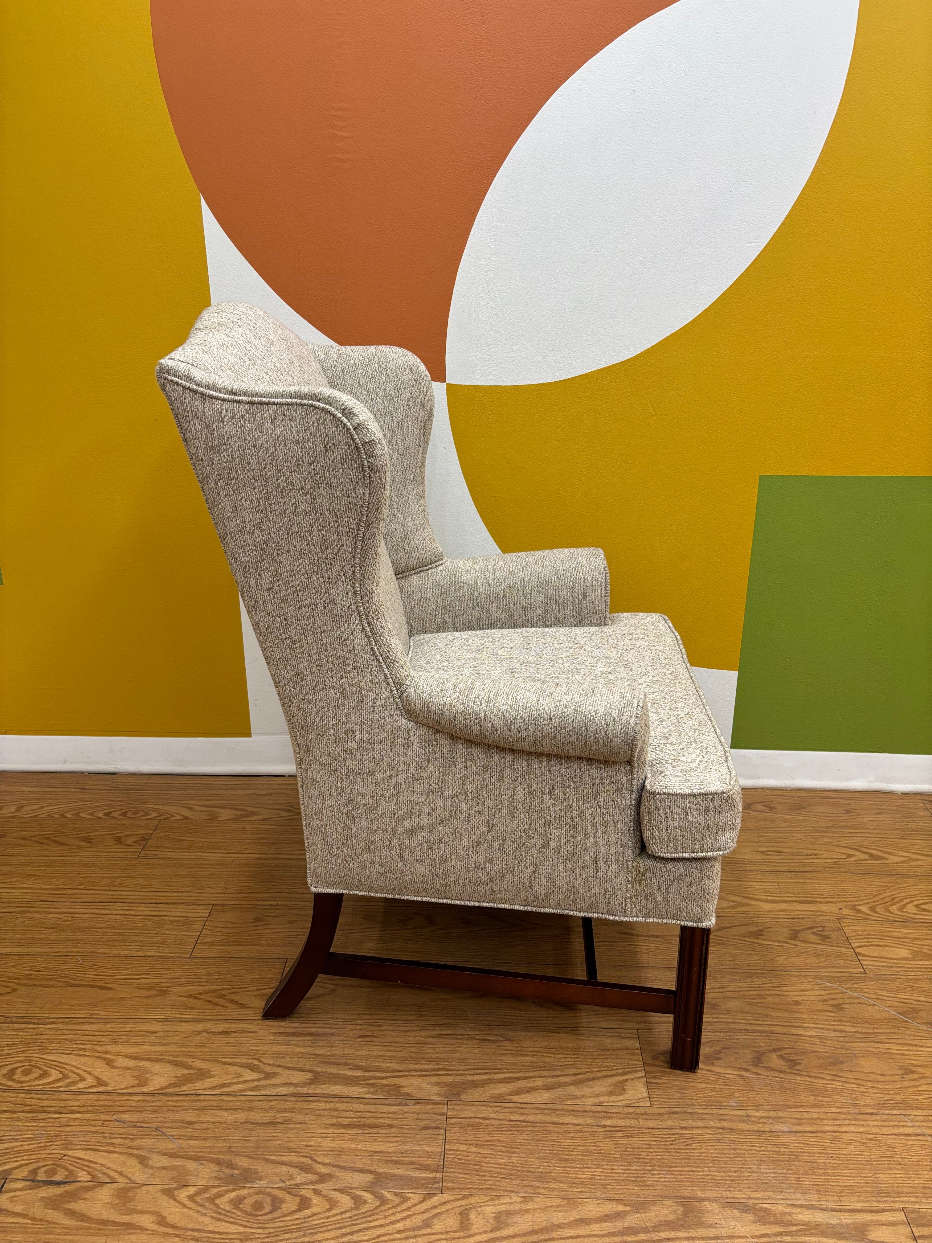 Beige Wingback Armchair with Matching Ottoman