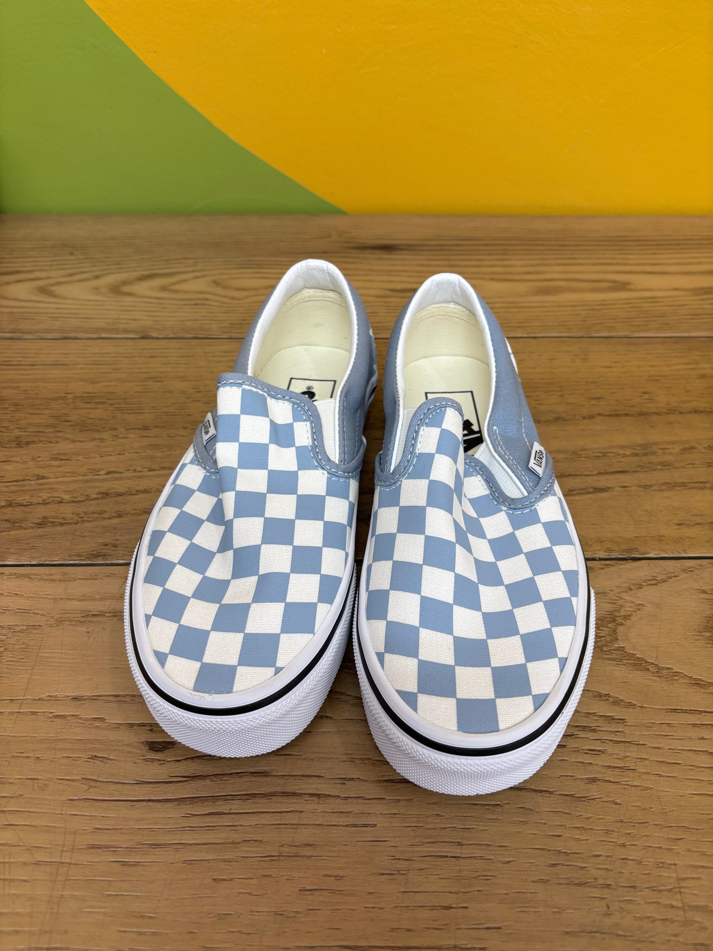 Blue Checkered Slip On Vans - Size Women's 5.5/ Men's 4